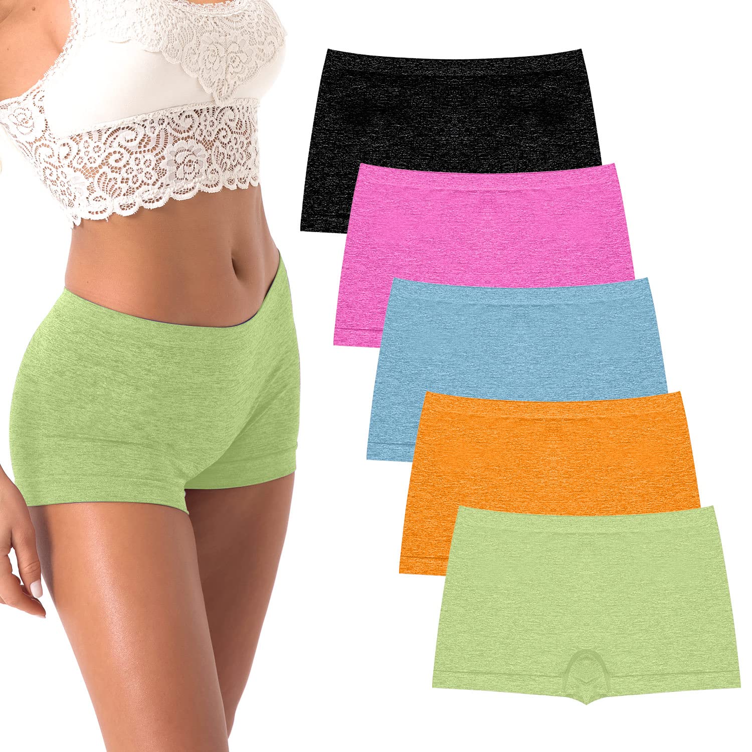 R RUXIA Women's Seamless Boy Shorts Underwear - Soft Stretch Boxer Briefs Panties (5-Pack, Regular & Plus Size) - Perfect for Yoga, Sleep & Everyday Comfort