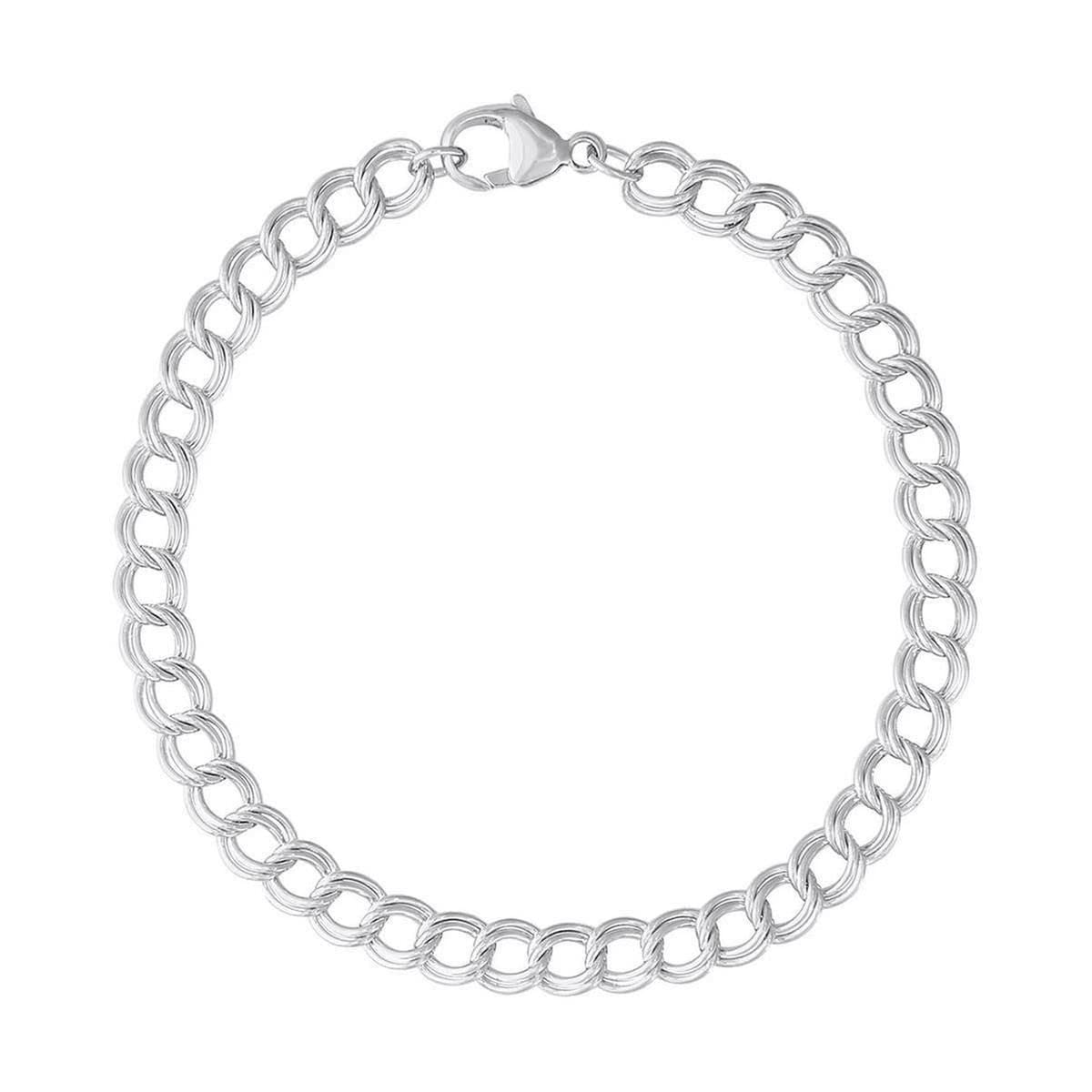 Sterling Silver Small Double Link Dapped Curb Classic Charm Bracelet for Women, 7 Inch Adjustable Bracelet - Perfect for Gifts, Parties, and Everyday Wear