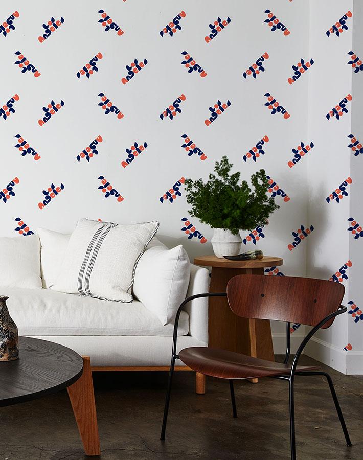 Clare V. Los Angeles Retro Wallpaper - Red, Navy & White Geometric Pattern - Perfect for Living Room, Bedroom & Office Decor