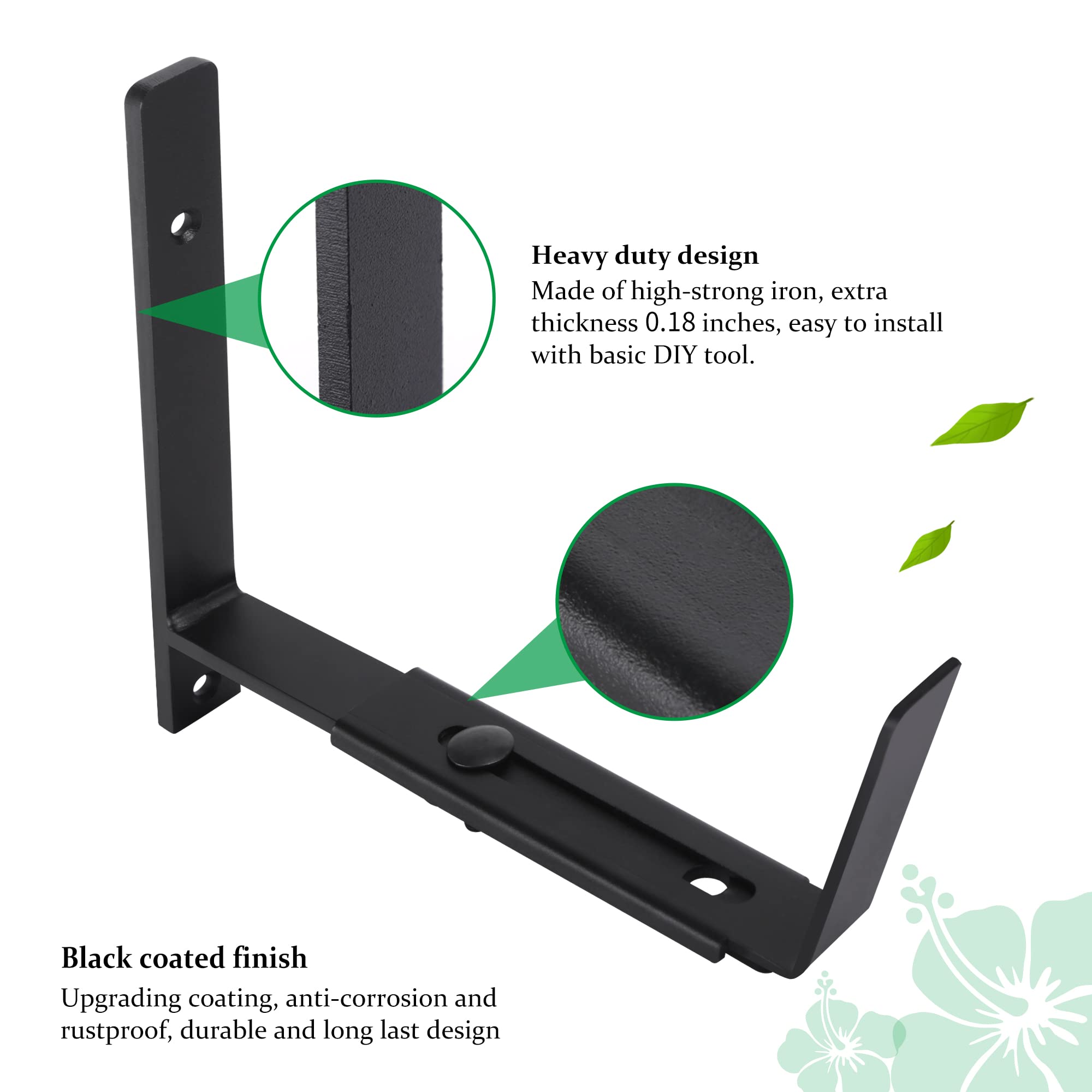 Heavy Duty Adjustable Window Planter Box Brackets 6 Pack - Black Wall Mount Flower Box Holder for 6-12 Inch Depth - Perfect for Balcony, Garden & Outdoor Decor