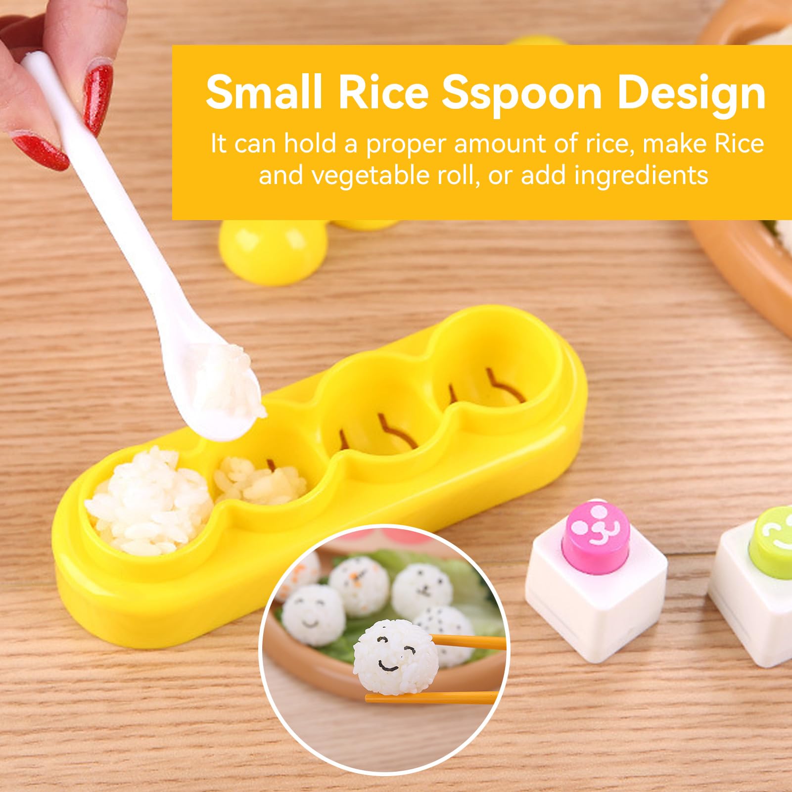Rice Ball Molds Set - Mini Sushi Maker Kit with Spoon & Smile Face Seaweed Embossing Tool for DIY Bento, Kids Lunch & Party Snacks - Perfect for Home Meal Prep, School Lunches & Japanese Food Lovers