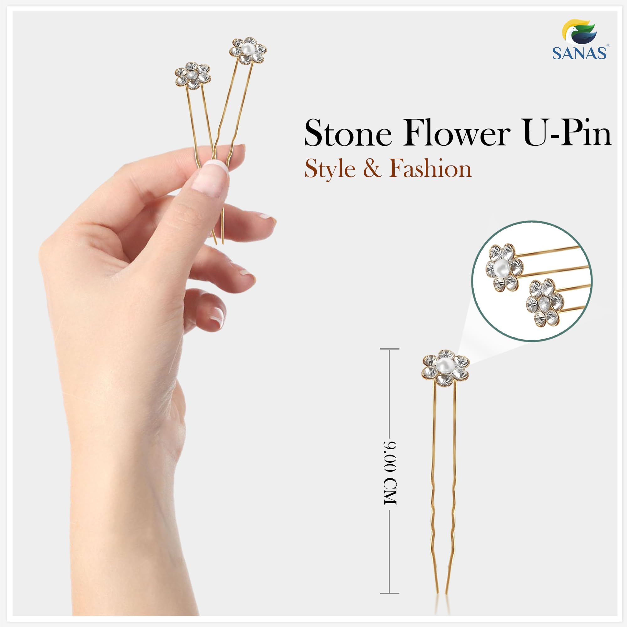 24Pcs Rhinestone Floral Hair Pins for Women - Gold Sparkly Bridal Hair Accessories for Wedding, Party & Special Occasions