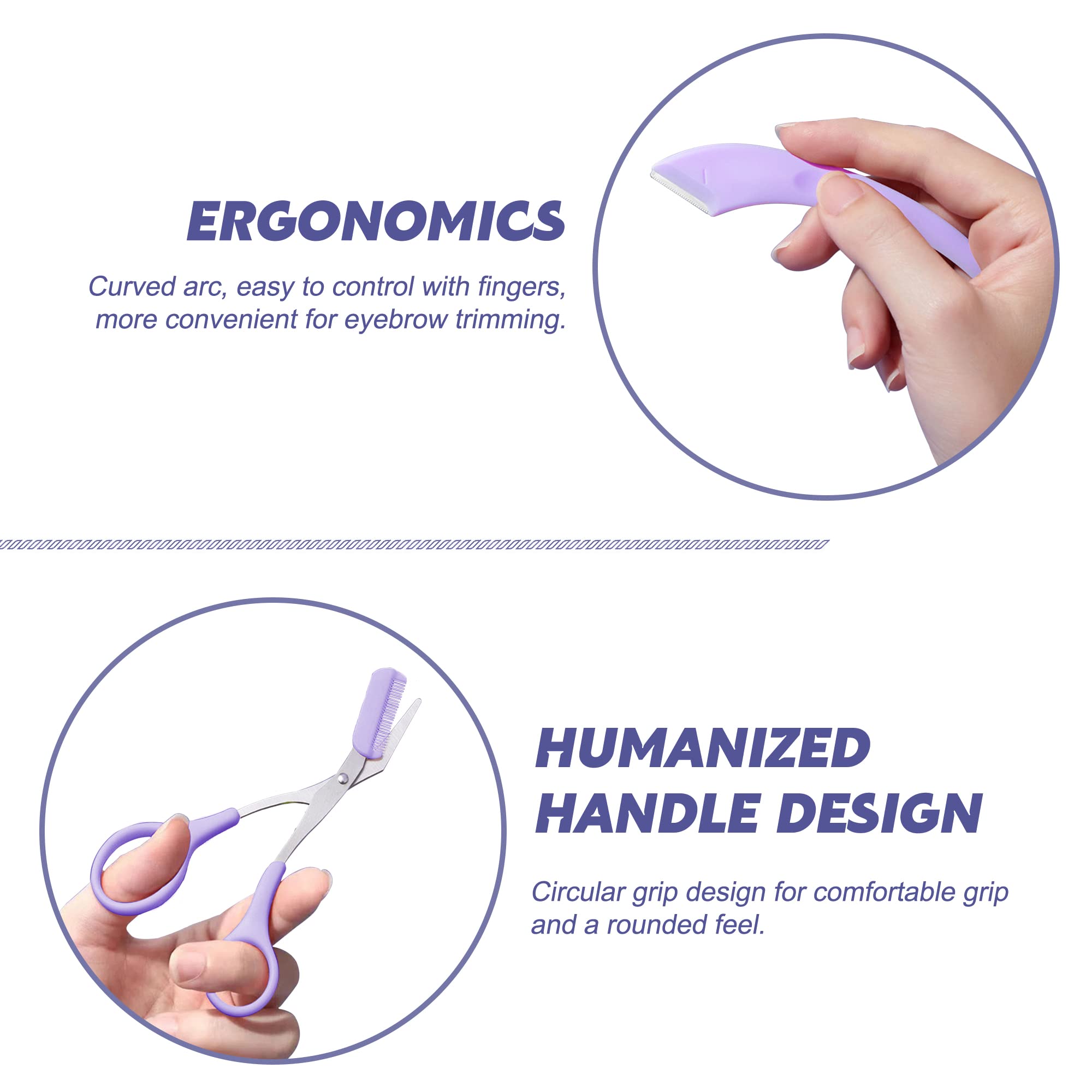Professional Stainless Steel Eyebrow Scissors with Comb - Precise Eyebrow Trimming Tool for Beginners & Professionals - 2-Piece Purple Eyebrow Grooming Kit for Women & Girls - Perfect for Home Use, Travel, and Salon Styling