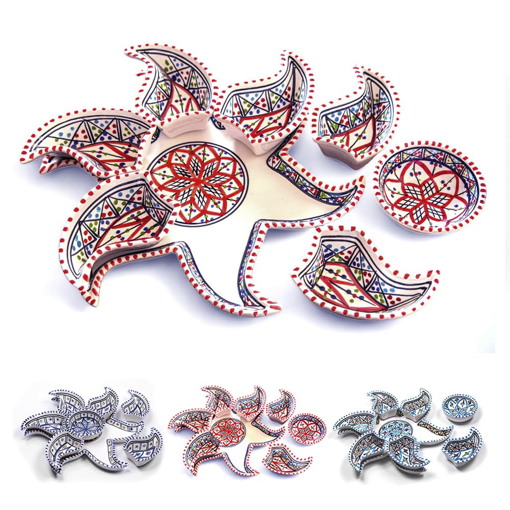 Hand-Painted Ceramic Star Serving Platter for Parties & Events - Bohemian Red Appetizer Dish Set