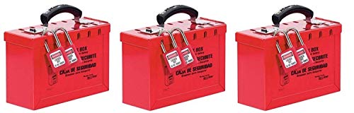 Master Lock 498A Lockout Tagout (LOTO) Safety Lock Box - Portable Group Lockout Kit with Latch Tight Design (Pack of 3) - Perfect for Industrial Safety, Electrical Maintenance & OSHA Compliance