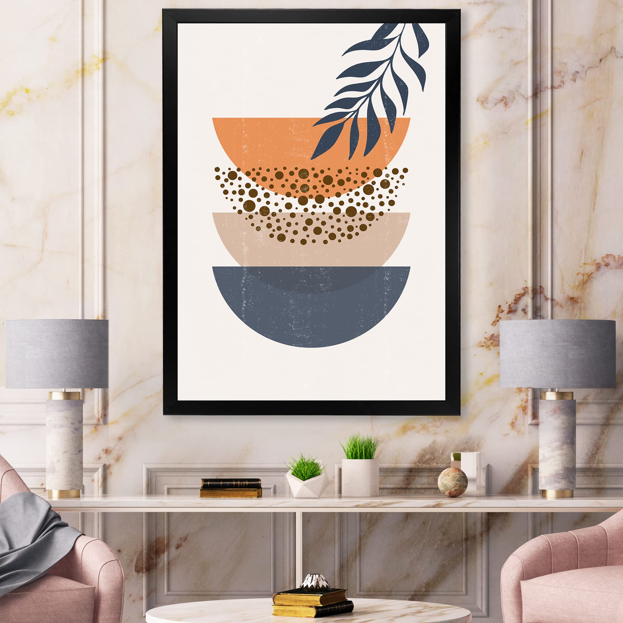 Abstract Sun Moon Leaf Geometric Modern Framed Wall Art - Perfect for Living Room, Bedroom & Office Decor