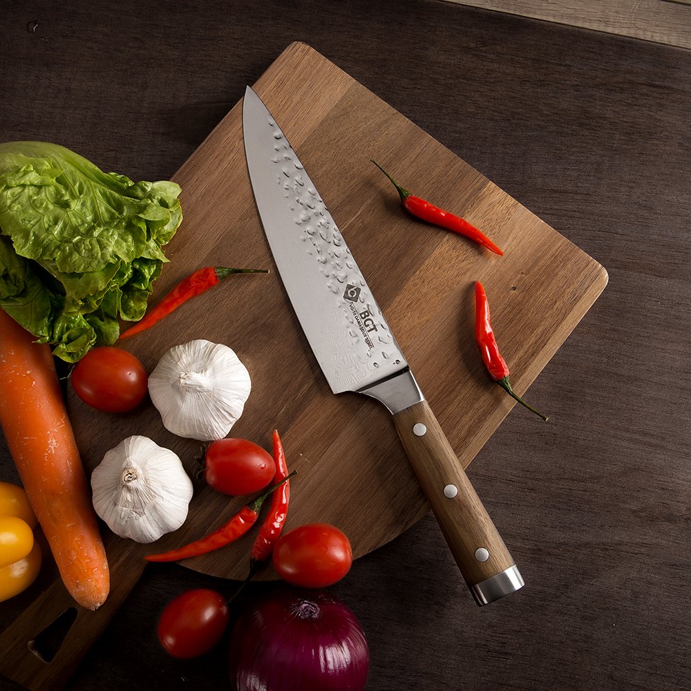 Premium 6-Piece Japanese Damascus Steel Knife Set - 67-Layer VG-10 Super Sharp Kitchen Knives with Teak Handle & Knife Roll Bag - Professional Hammered Chef Knives for Cooking, Slicing, Chopping - Perfect Gift for Home Chefs & Culinary Enthusiasts (Silver Blade)