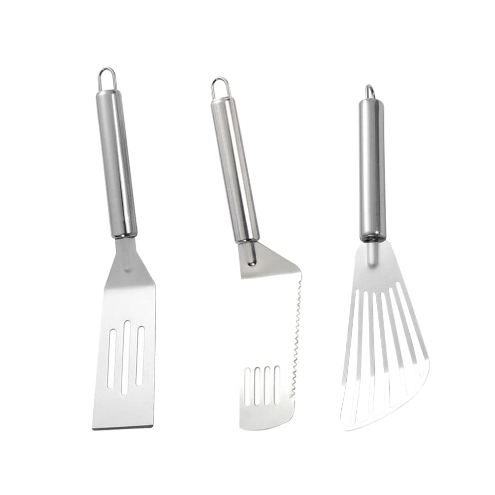 3-Piece Stainless Steel Kitchen Spatula Set - Pizza Turner, Dumpling Server, Egg Flipper, Cake Scraper & Fish Spatula for Baking, Cooking & Icing - Durable Metal Utensils for Home & Professional Kitchens