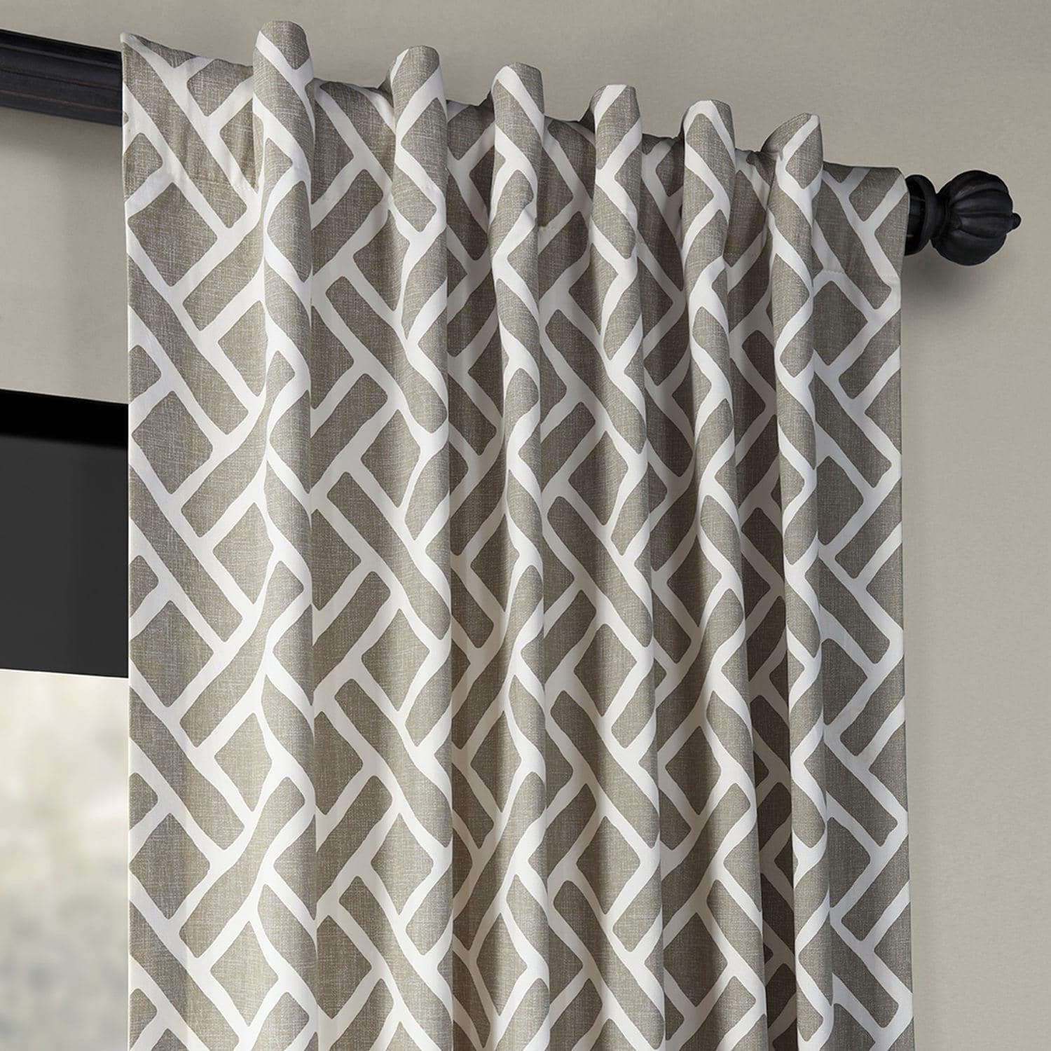 Martinique Taupe Geometric Printed Cotton Blackout Curtains for Living Room, Bedroom & Nursery - Light Blocking, Noise Reducing, Thermal Insulated Window Drapes