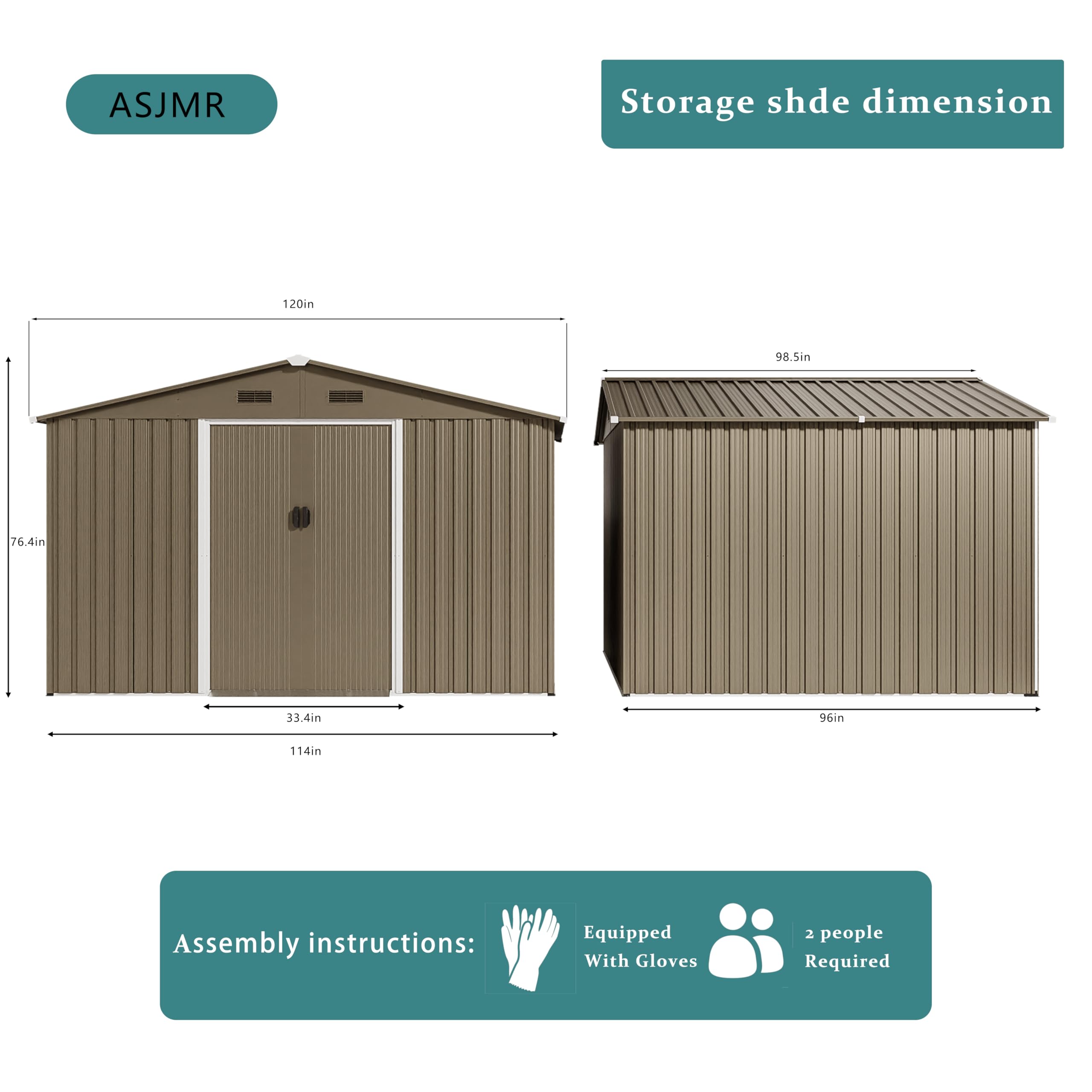 10FT x 8FT Outdoor Metal Storage Shed - Waterproof & Lockable with Sliding Door & Ventilation - Heavy Duty Garden Tool Storage for Lawn Equipment, Yard Supplies & Outdoor Organization - Perfect for Backyard, Patio & Garage Storage