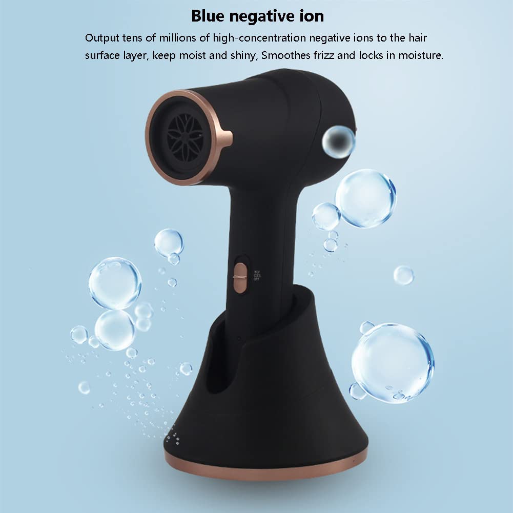 Portable Cordless Hair Dryer - 300W 5000mAh Rechargeable Handheld Blow Dryer with Hot & Cold Air, Lightweight Travel Hairdryer for Home & On-the-Go (Black) | Perfect for Quick Styling, Travel, Gym & Emergency Use