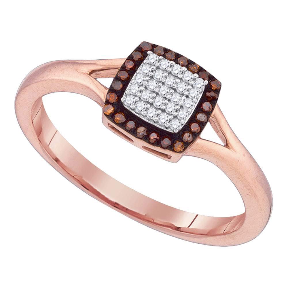 10K Rose Gold Women's Round Red Color Enhanced Diamond Square Ring - 1/8 Cttw Size 5-9 | Elegant Gift for Anniversary, Engagement & Special Occasions