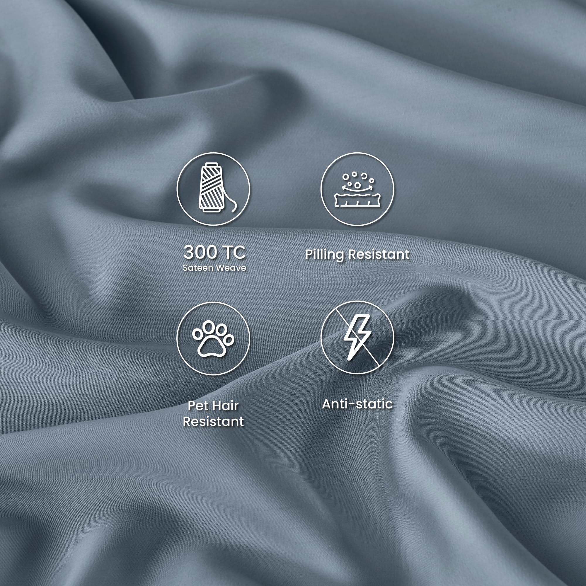 GOKOTTA 100% Bamboo Rayon Bed Sheets Set - Queen Size 4 PCS, Breathable & Soft with Elastic Corner Straps, Blue - Perfect for Hot Sleepers & Eco-Friendly Home Decor