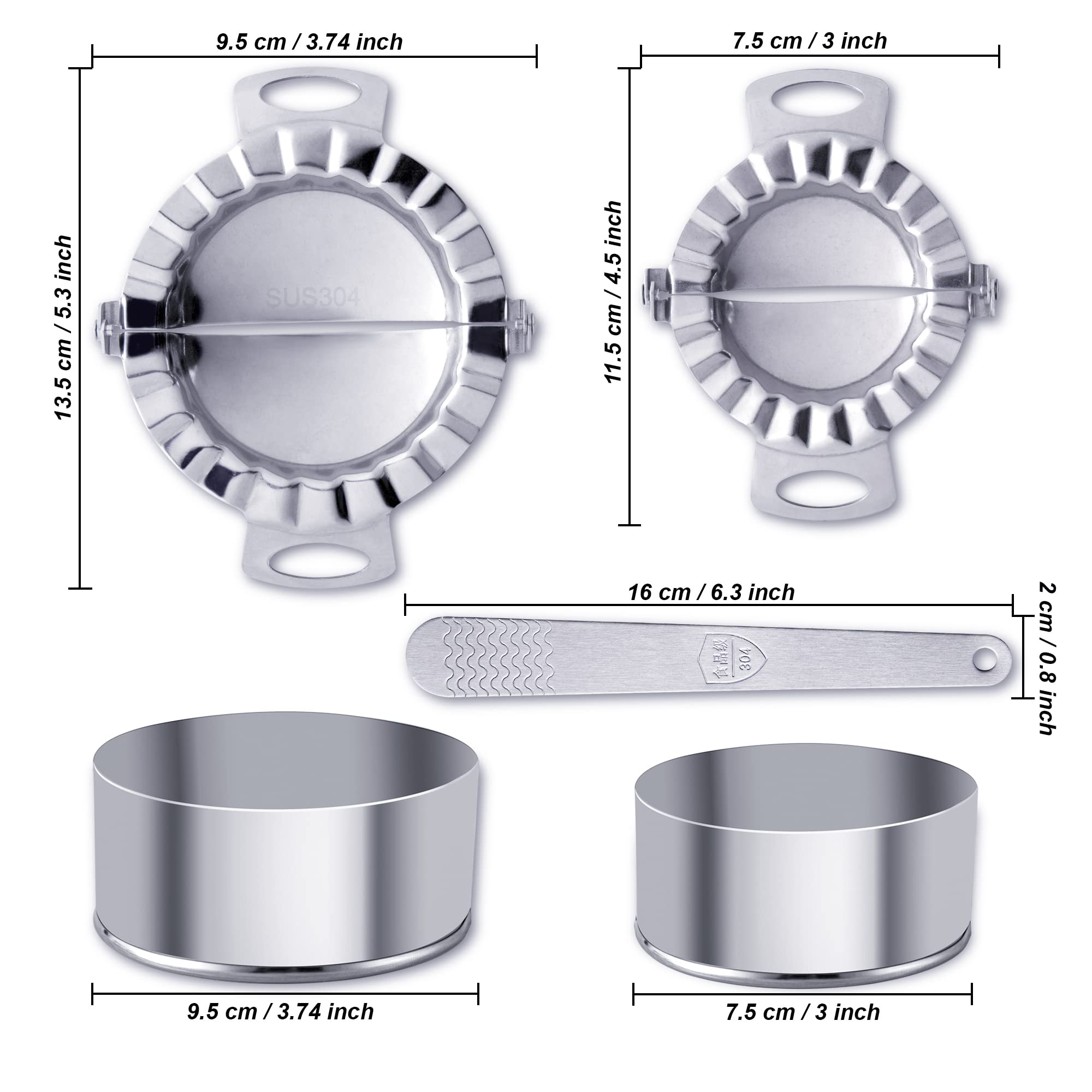 Premium Stainless Steel Dumpling Maker & Empanada Press Set - 2 Sizes (5-Piece) with Dough Cutter for Chinese Dumplings, Pierogi, Calzones, Pastelitos & More | Perfect for Home Cooking, Meal Prep & Party Snacks