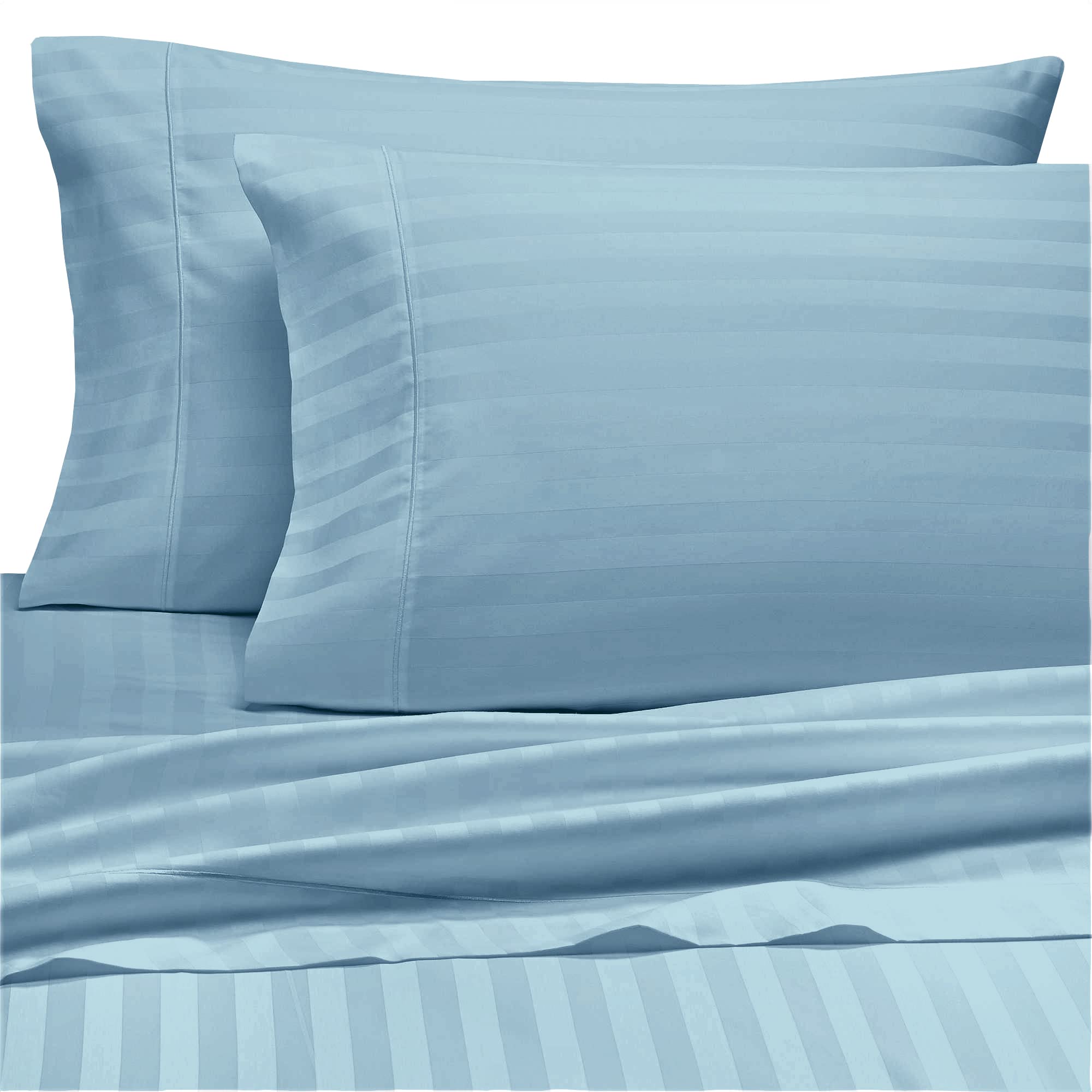 Premium 100% Giza Egyptian Cotton Sheets Set - Twin Size, 4-Piece, Light Blue Striped, Fits Up to 15