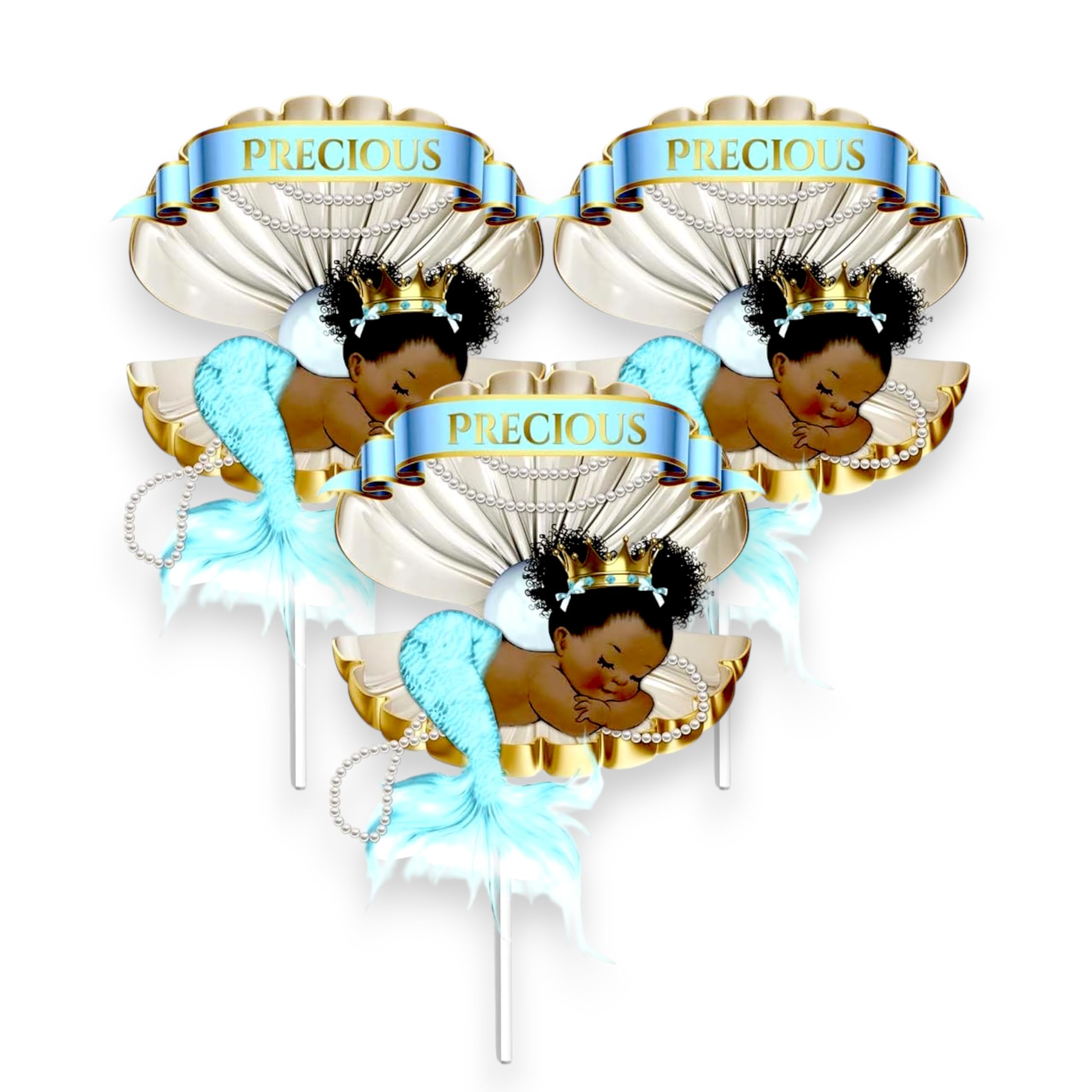 African American Mermaid Table Centerpieces - Set of 3 Little Princess Party Decorations for Birthday, Baby Shower & Girls Celebration - Perfect for Themed Parties, Home Decor and Special Events