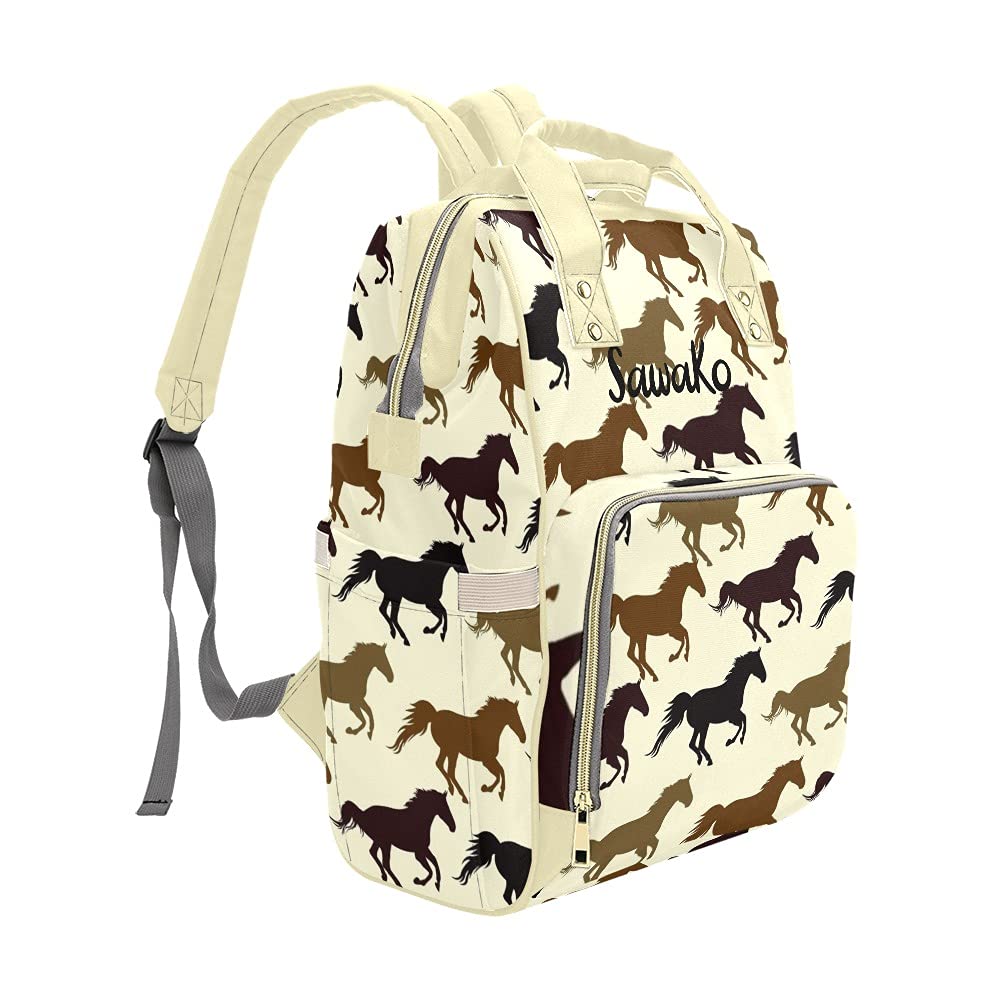 Personalized Animal Running Horse Diaper Backpack - Custom Name Travel Bag for Women & Girls, Perfect for Daycare, Park Outings and Family Trips