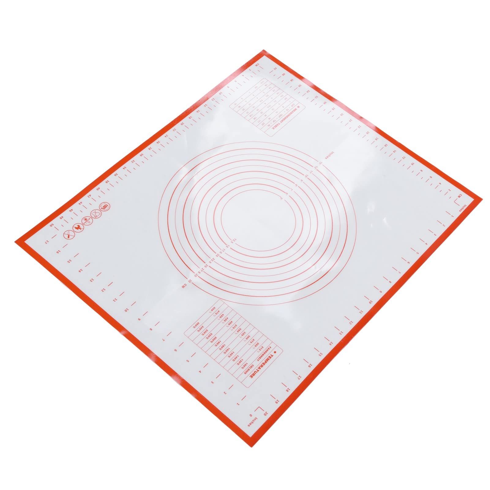 Non-Slip Silicone Baking Mat with Measurement Scale - Heat Resistant Pastry Dough Mat for Cookies, Bread, Pizza - Red Fiberglass Reinforced for Home & Commercial Kitchens