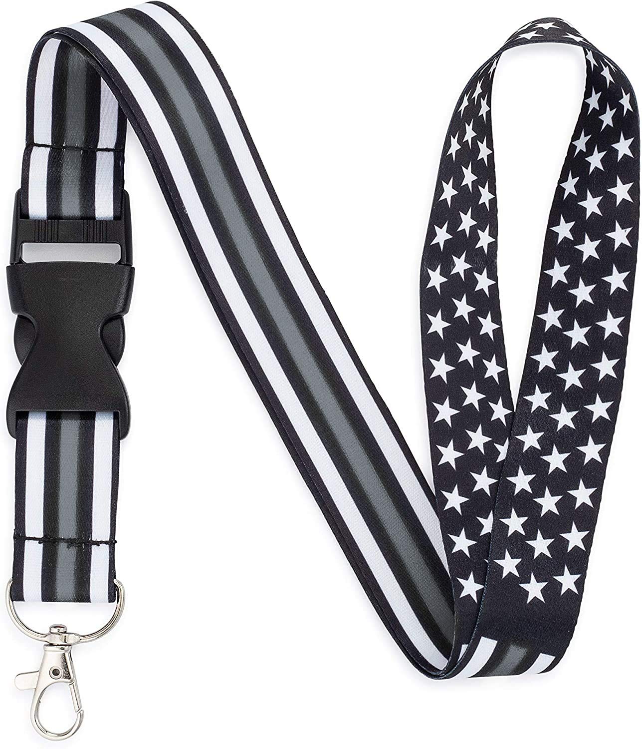 Thin Grey-Gray Line American Flag Lanyard - Adjustable Badge & ID Holder for Office, School, Security & Events - Perfect for Work, Conventions & Everyday Use