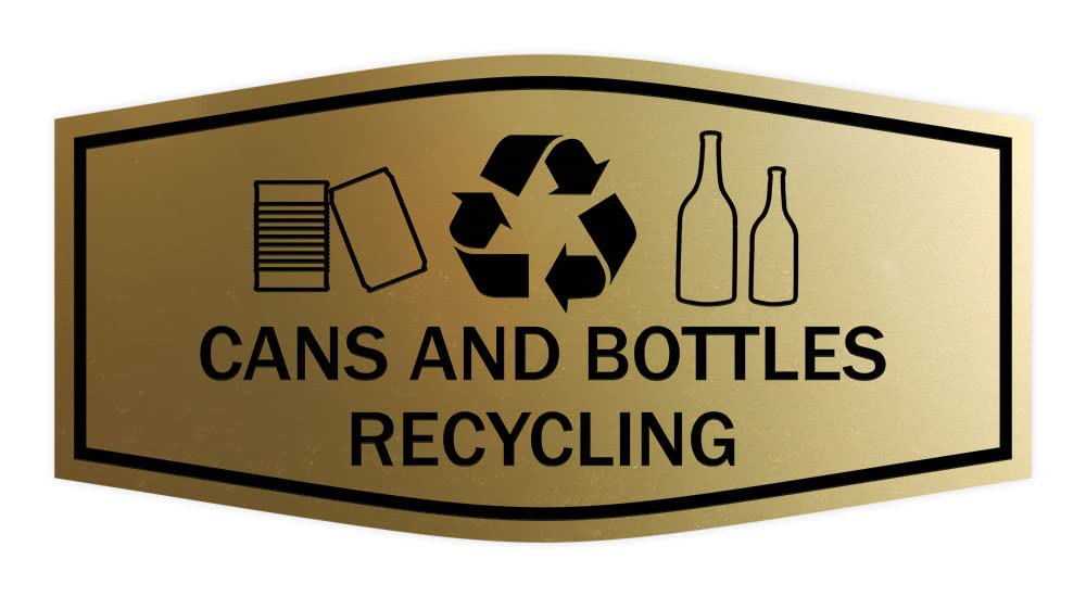 Elegant Brushed Gold Recycling Sign for Cans & Bottles - Small Wall Decal for Kitchen, Office, or Eco-Friendly Home Decor