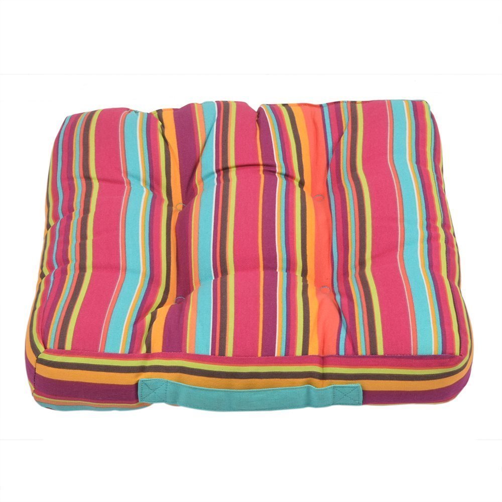 Store Indya 15x15 Inch Striped Cotton Chair Cushion - Soft Polyester Filled Seat Pad for Indoor Chairs, Car Seats & Stools | Home Decor, Office Comfort & Vehicle Accessories