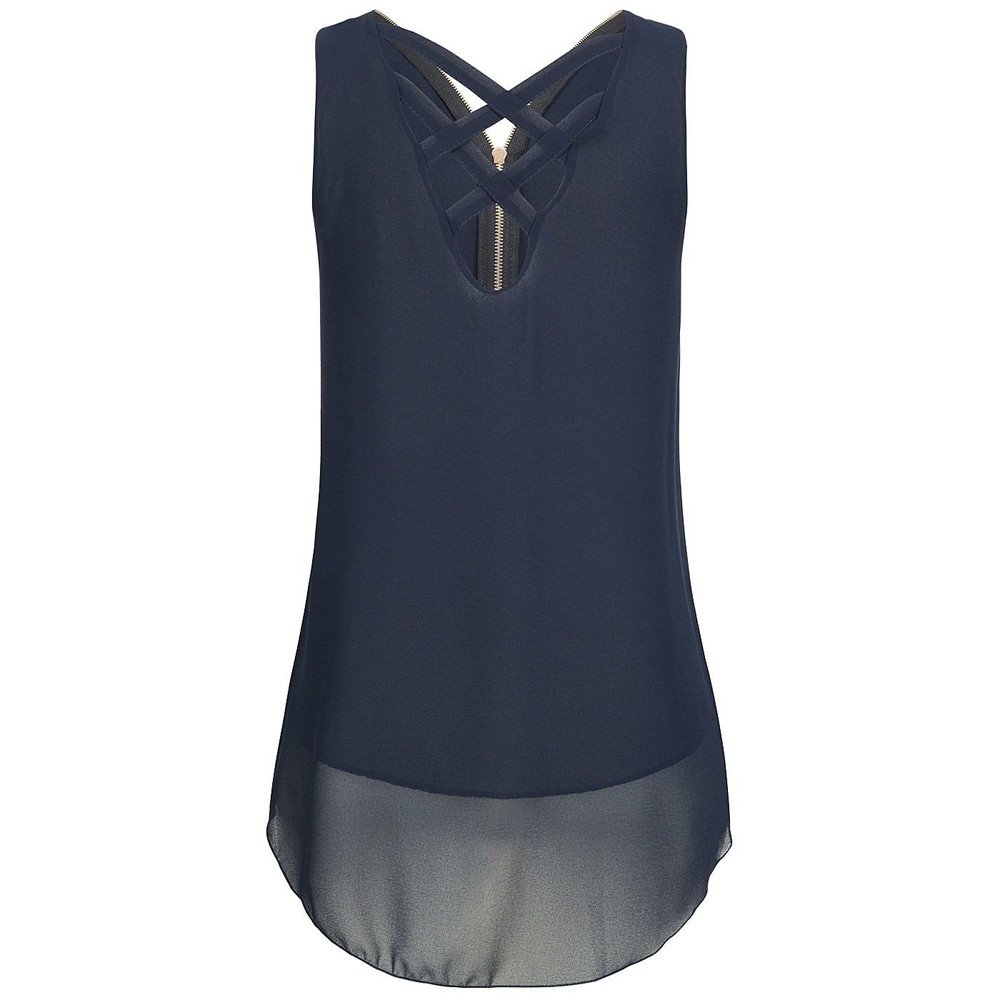 Women's Loose Sleeveless Cross Back Tank Top with V-Neck & Layered Hem - Casual Summer Tops for Beach, Yoga, and Everyday Wear