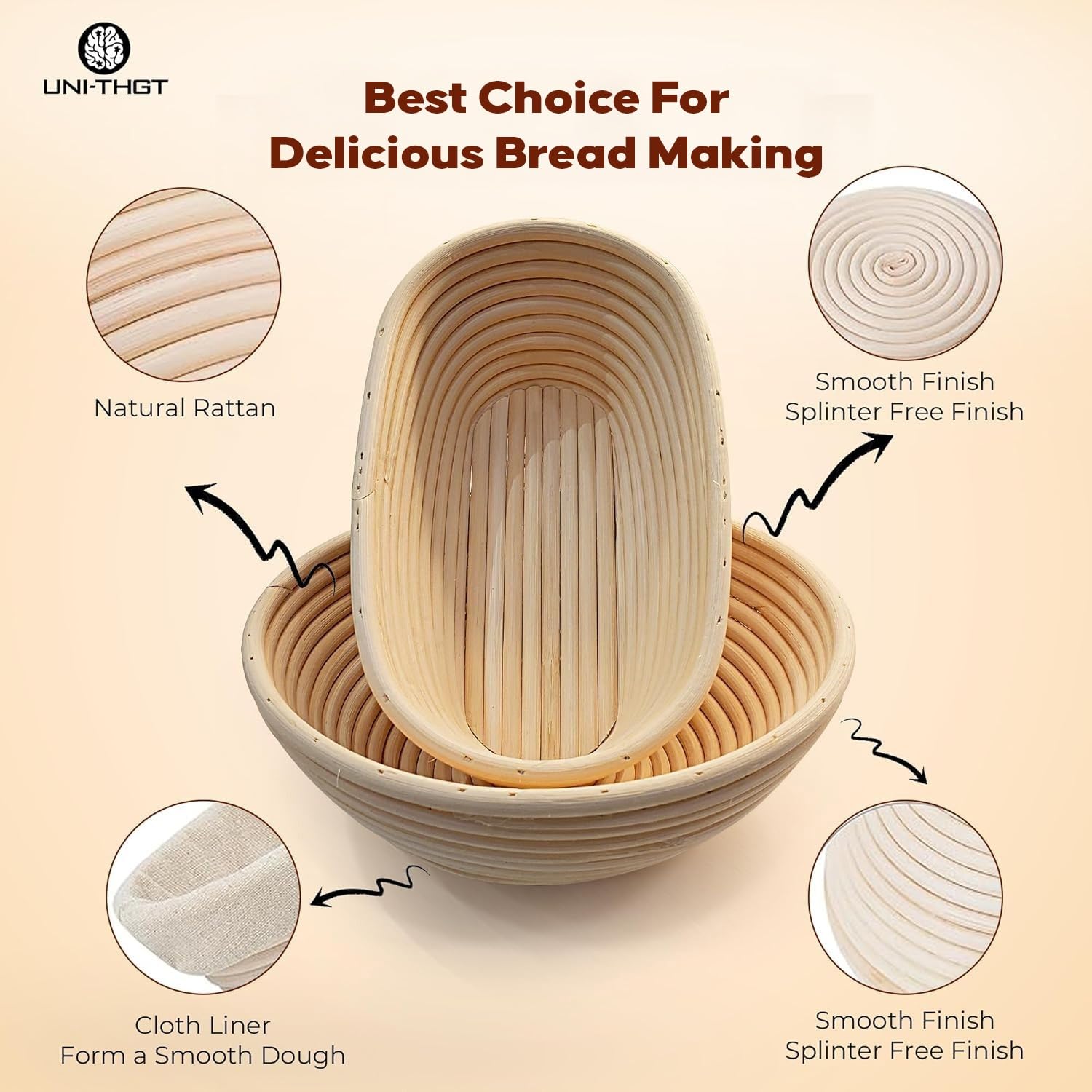 Premium Banneton Bread Proofing Basket Set - 9 & 10 Inch Sourdough Proofing Baskets for Artisan Bread Making - Round & Oval Rattan Bread Bowls with Linen Liners - Perfect for Homemade Sourdough, French Bread & Bakery-Style Loaves - Ideal for Bread Baking Enthusiasts & Professional Bakers