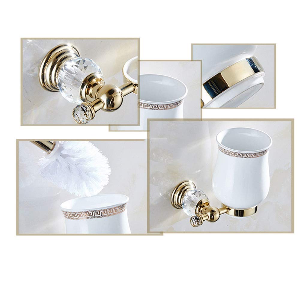 Heavy Duty Wall Mounted Toilet Brush Set with Ceramic Base - Gold for Bathroom Cleaning