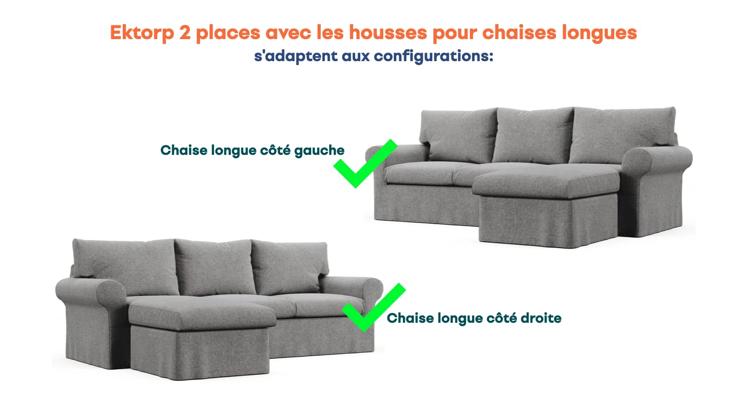 Custom Ektorp Sofa Slipcover - Replacement Cover for IKEA Ektorp 2-Seater Sofa with Chaise | Durable Fabric, Easy Fit | Perfect for Living Room, Family Room & Home Decor