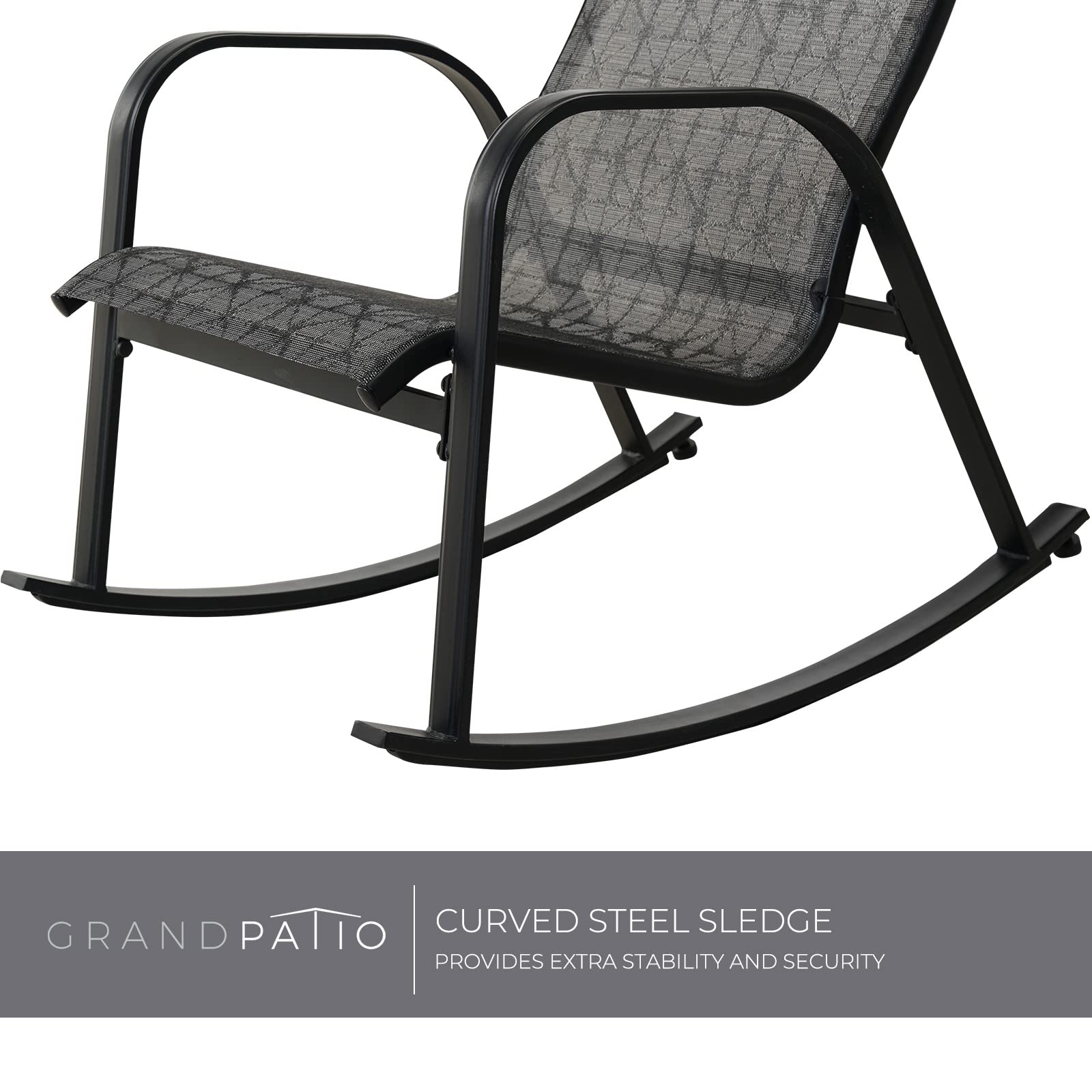 Outdoor Rocking Chair with Mesh Sling - 2-Piece Set in Black & Grey Plaid for Front Porch, Garden, Patio, and Backyard - Perfect for Relaxing, Lounging, and Enjoying Outdoor Breezes