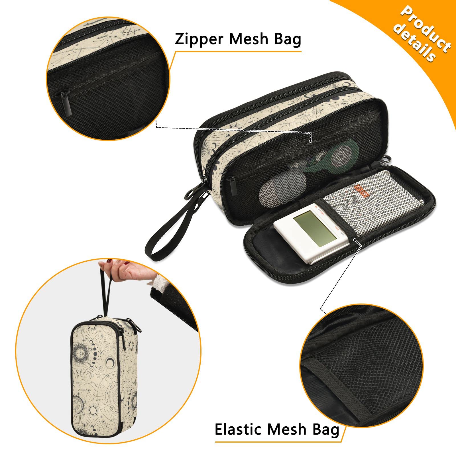 ALAZA Moon Phases Zodiac Pencil Case - Nylon Zippered Pen Pouch for School, Office & Travel - Stylish Stationery Organizer for Women & Men - Perfect for College Students, Work & Daily Use