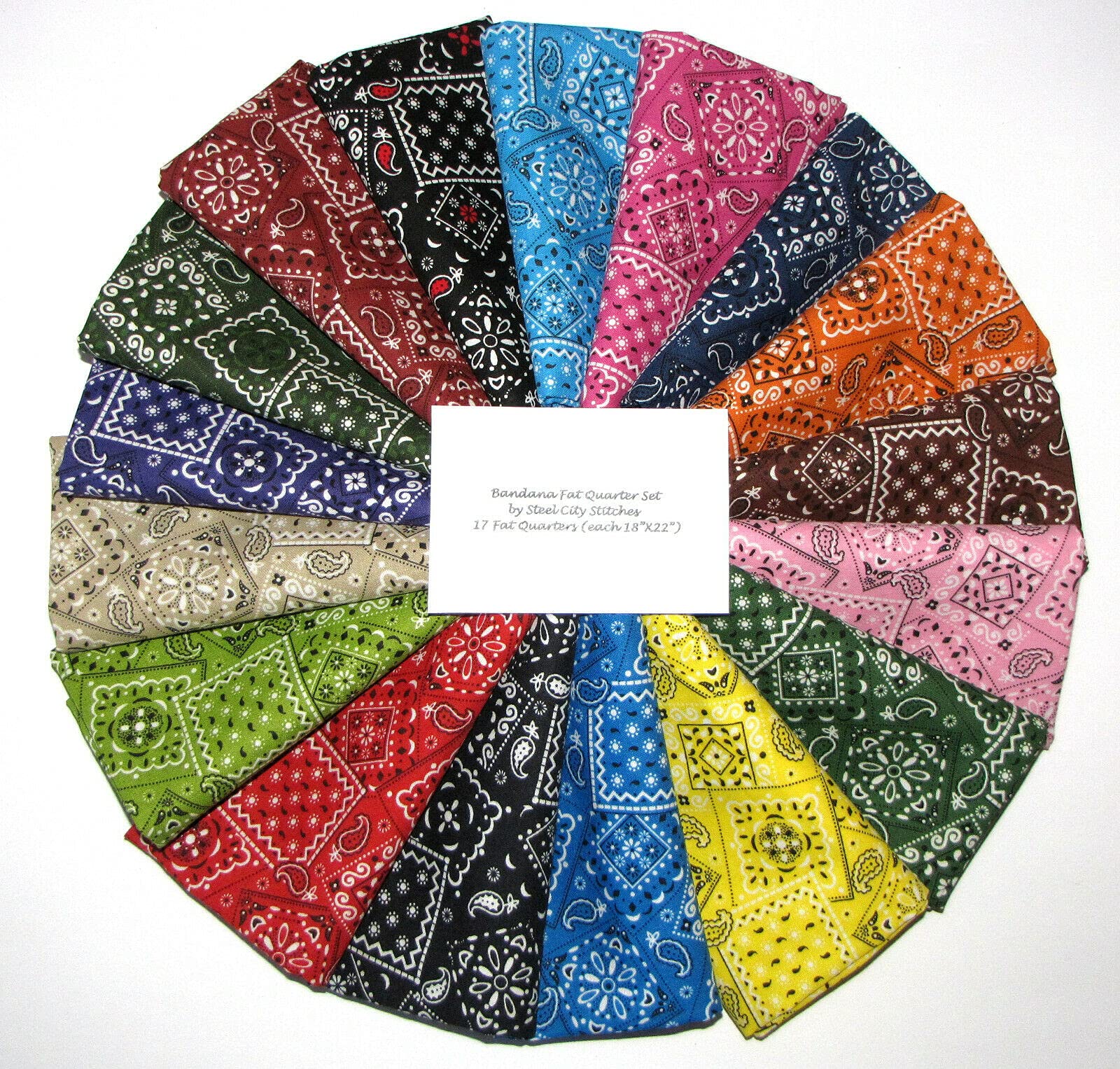 Cowboy Western Bandana Fat Quarter Bundle - 17 Cotton Fabric Pieces (18x22