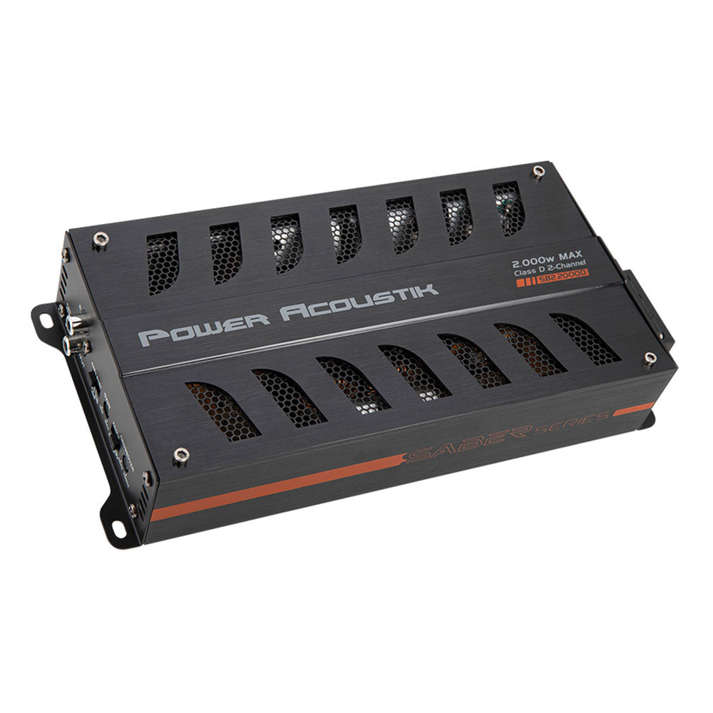 Power Acoustik SB2.2000D SABER Series 5 Inch 330W x 2 RMS 2000W Max Power @2Ohms 2 Channel Class D Car Amplifier - High Performance Audio for Cars, Trucks & SUVs - Perfect for Bass Boost & Sound System Upgrades