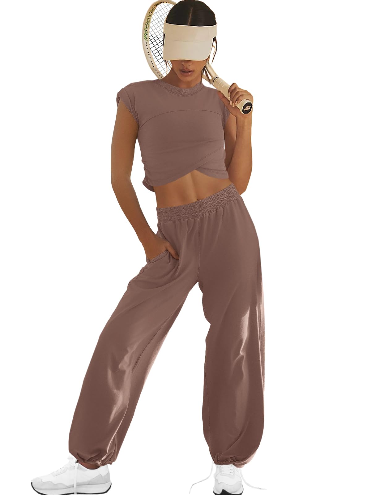 LAMISSCHE Women's 2-Piece Loungewear Set - Cropped Top & Wide Leg Pants with Pockets, Casual Tracksuit Outfit | Perfect for Yoga, Home Wear, and Relaxing