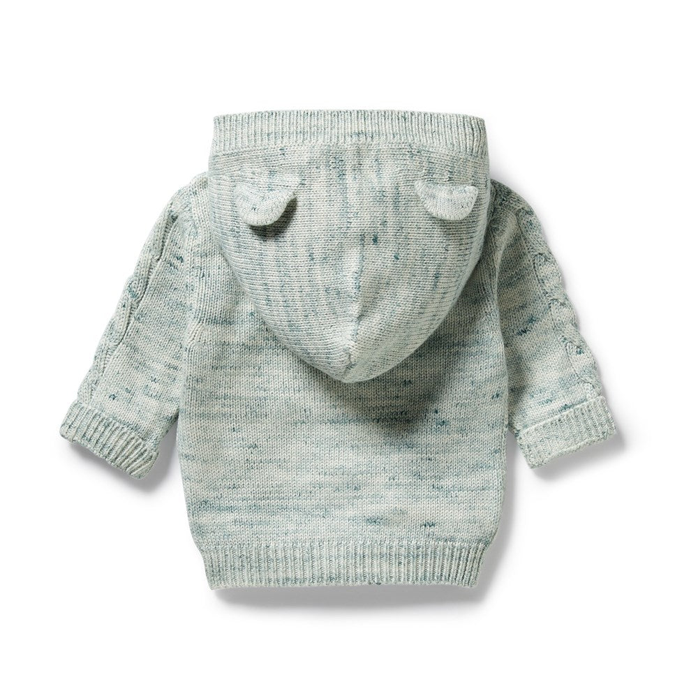 Organic Moss Speckle Knitted Cable Jacket for Women - Cozy Winter Sweater with Classic Cable Design - Perfect for Outdoor Adventures & Casual Wear