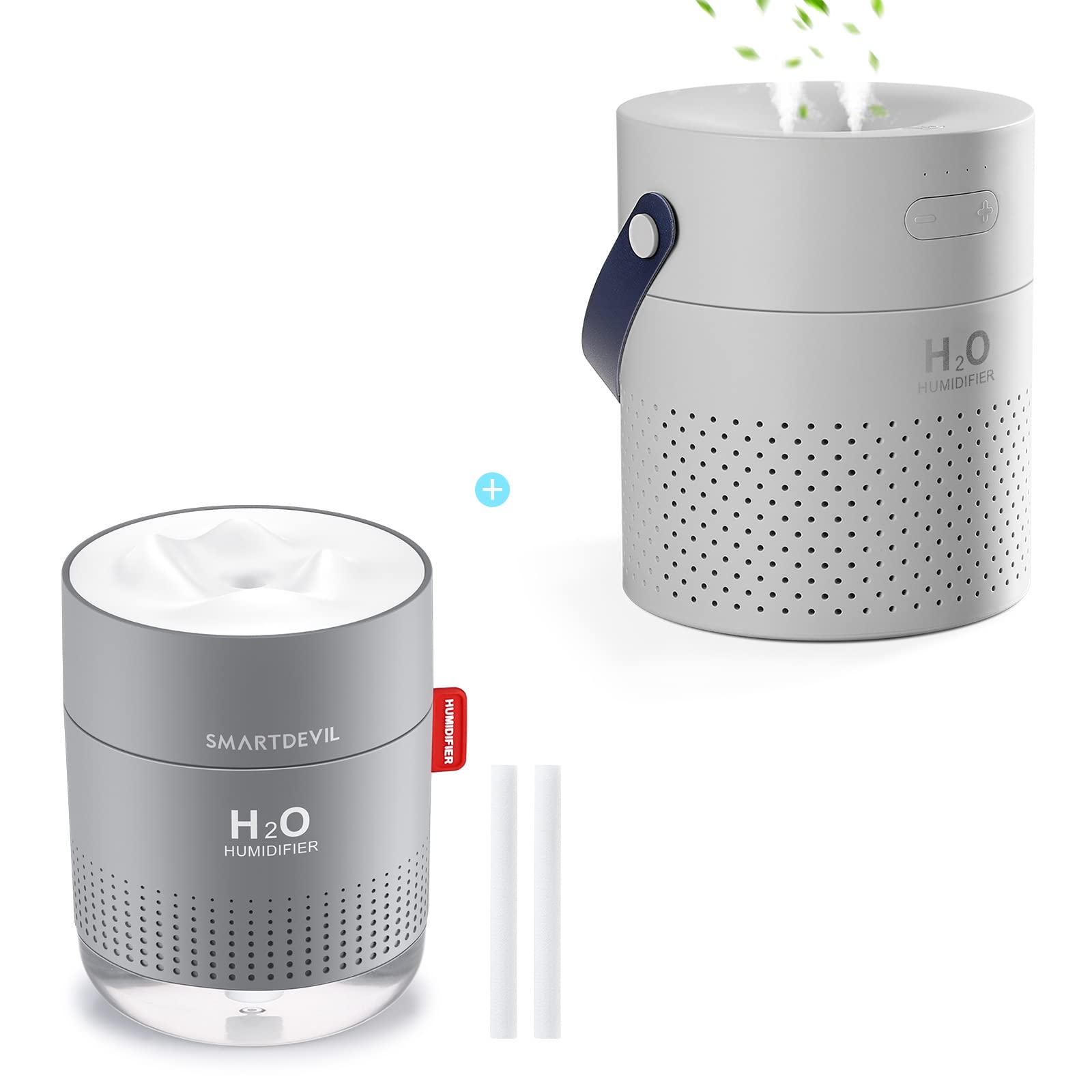 SmartDevil 2 Pack Humidifiers Bundle - 500ml Desktop Humidifier & 1.1L Cool Mist Humidifier with Whisper-Quiet Operation, Night Light, 2 Spray Modes & Auto Shut-Off | Perfect for Bedroom, Baby Nursery, Office & Dry Climate Homes