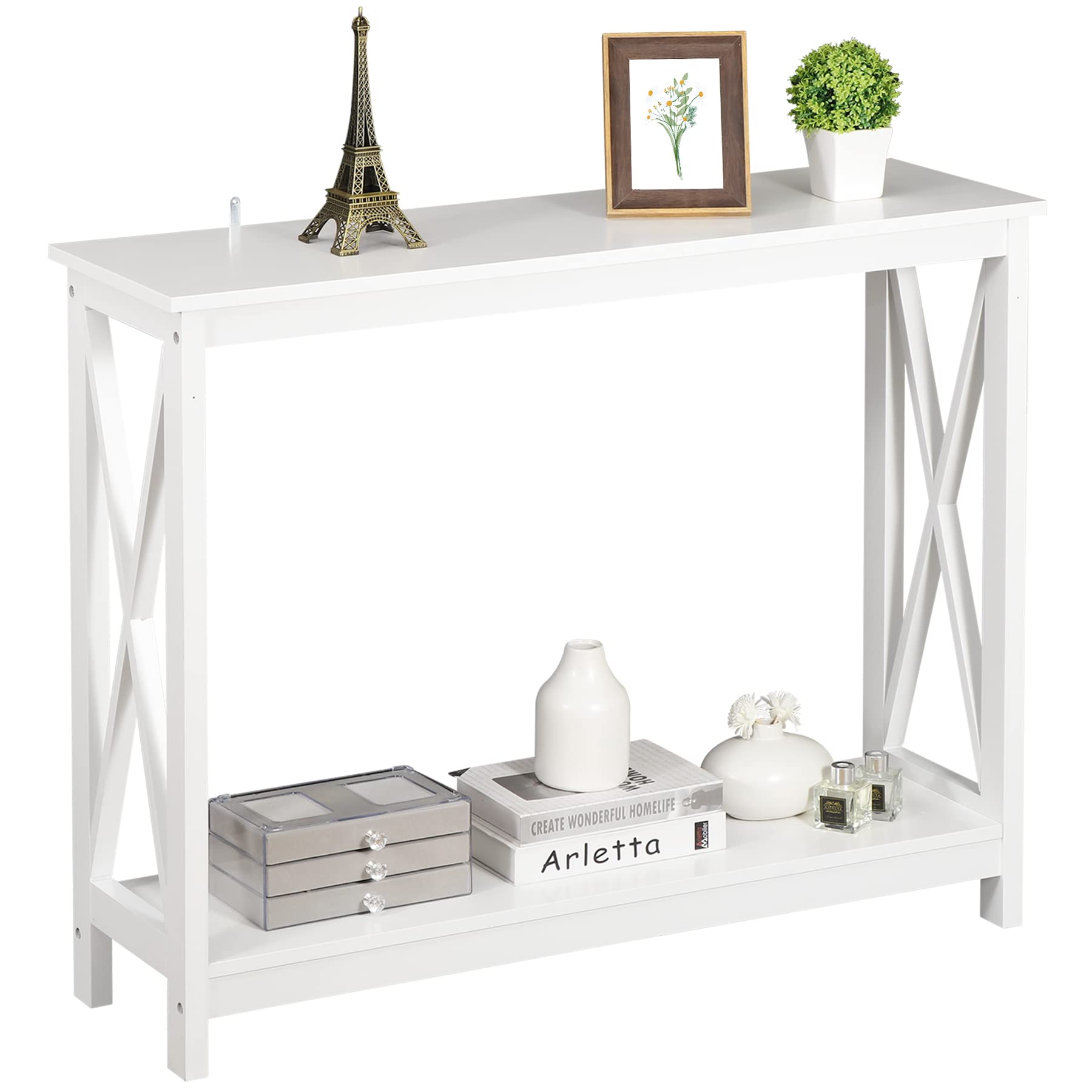 ZENY Modern Console Table with 2-Tier Shelves - Slim Entryway Table, Hallway Sofa Table, Living Room Accent Furniture (White) - Perfect for Small Spaces, Apartments & Home Decor