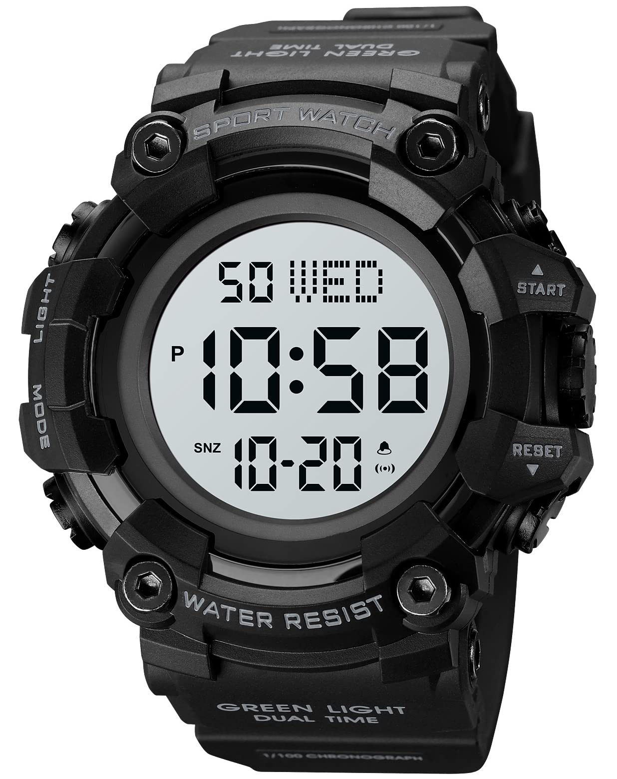Men's Digital Sports Watch with Large Dial, LED Light, 5Bar Waterproof & Countdown Timer - Perfect for Running, Swimming, Gym Workouts & Outdoor Activities