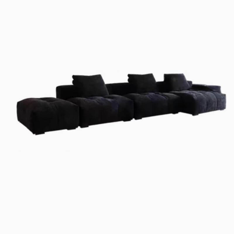 L-Shaped Sectional Sofa with Chaise Lounge - 4-Piece Reversible Modular Couch Set in Black Upholstery & Solid Pine Wood Frame | Perfect for Living Room, Family Room or Home Theater Seating