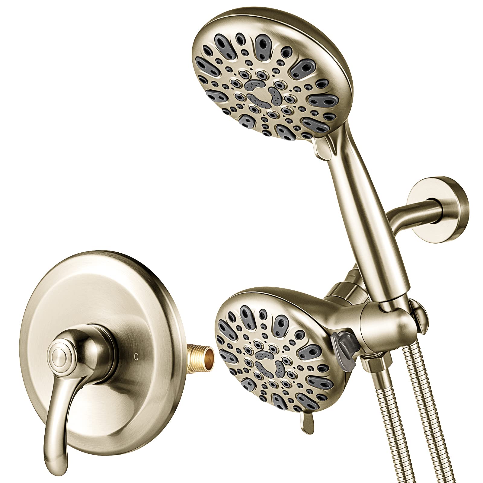 **Couradric 35-Spray Dual Shower Head System - Brushed Nickel Complete Set with Handheld Shower Head, Rough-In Valve & Trim Kit (5 Inch) - Perfect for Bathroom Renovation & Spa-Like Shower Experience**
