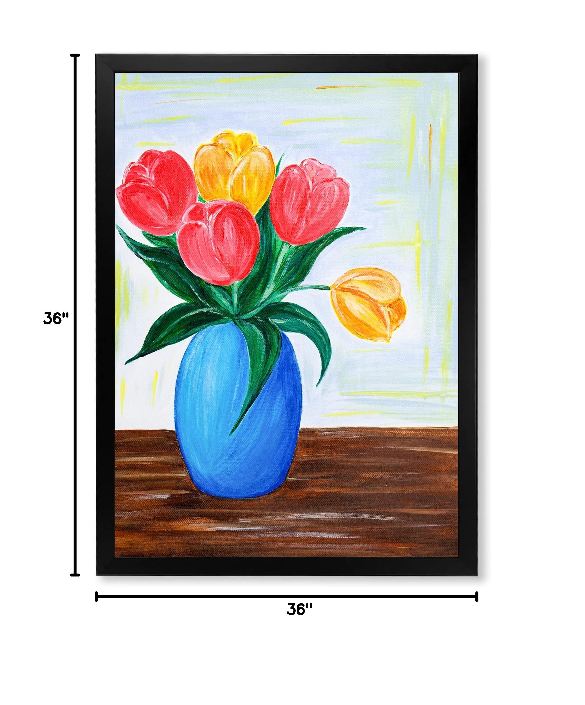 Red and Orange Tulips Bouquet in Vase - Traditional Framed Wall Art Decor for Living Room, Bedroom & Office