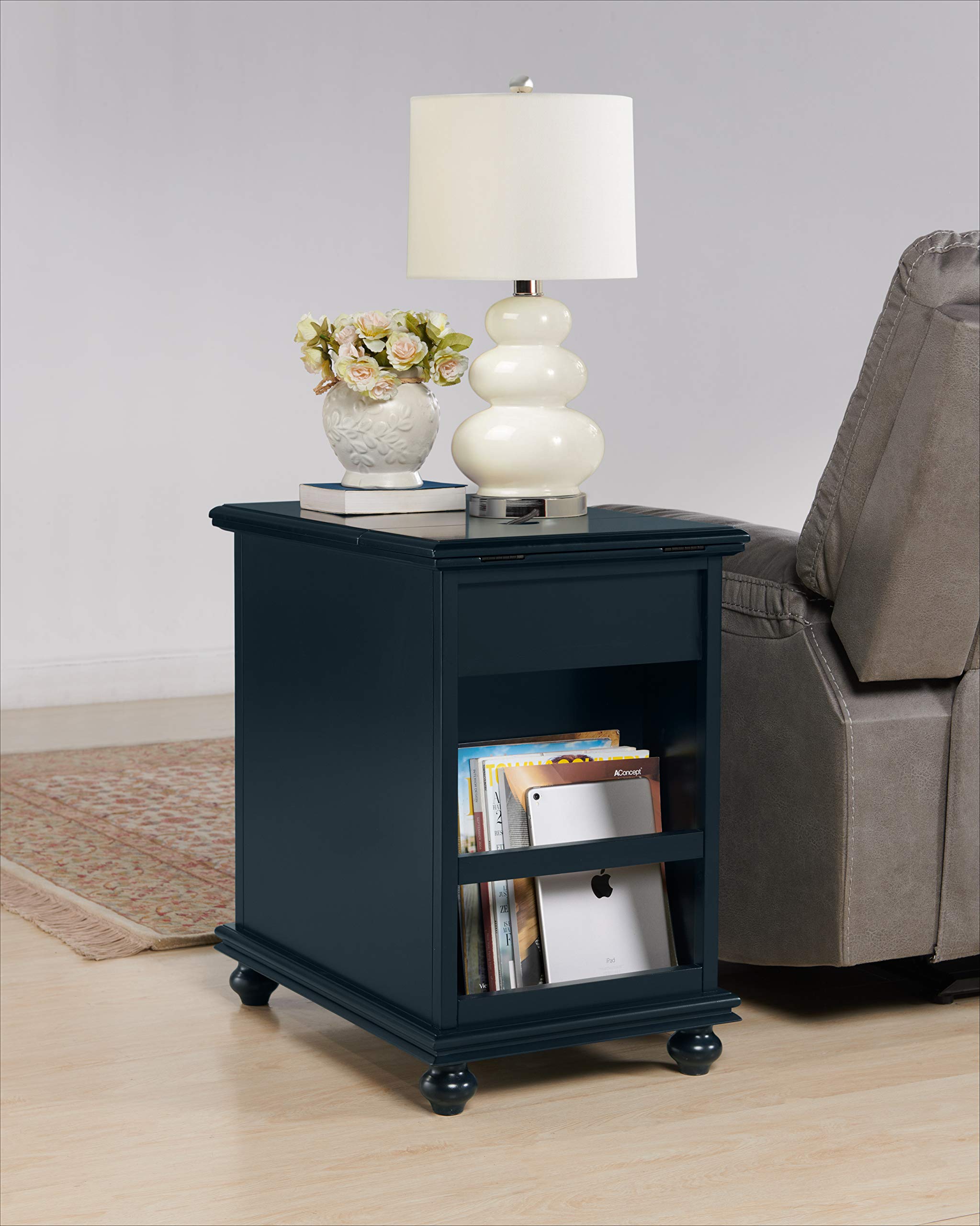 Elegant Catalina Blue Chairside End Table with Power Outlet by Martin Svensson - Perfect for Living Room, Bedroom or Office Use
