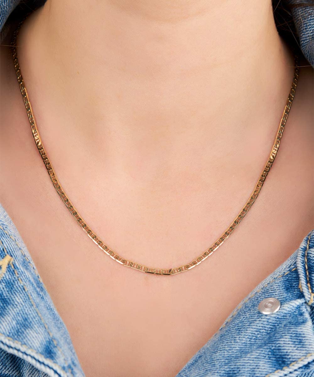 Barzel 18K Gold Plated Mariner Chain Necklace for Women - Flat Marina Link Necklace, Dainty Gold Layering Jewelry for Everyday Wear, Gift for Her, Anniversary & Birthday Present