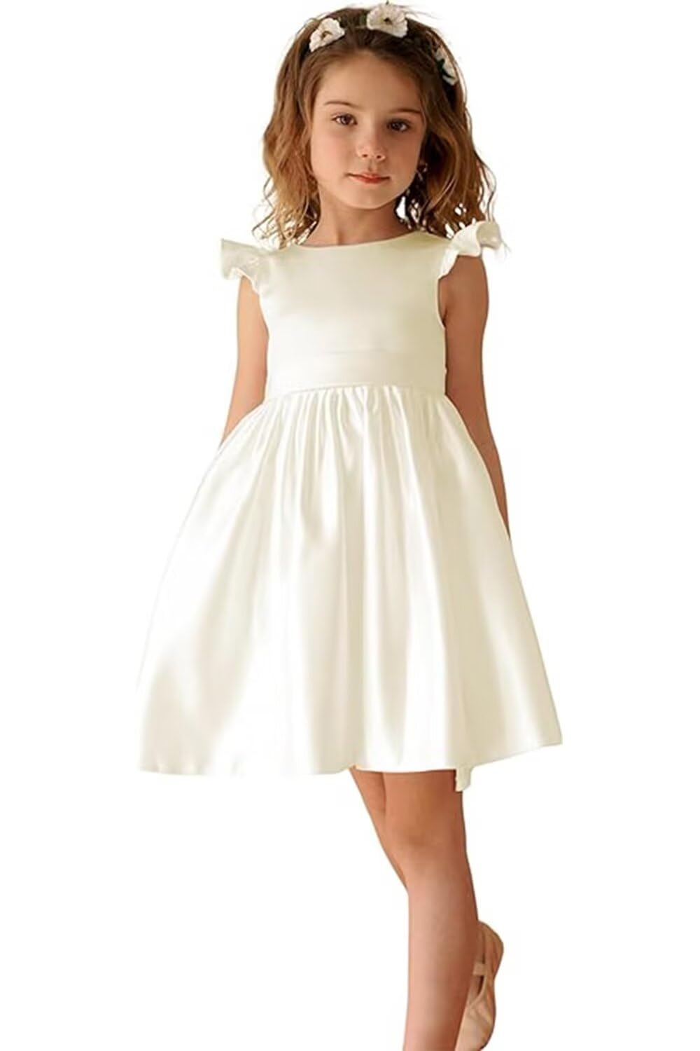 Satin Pearl Flower Girl Dresses for Wedding - Kids Princess Pageant Dress with Bow Knot, Prom Ball Gown Tutu Skirt - Perfect for Weddings, Birthday Parties & Special Occasions