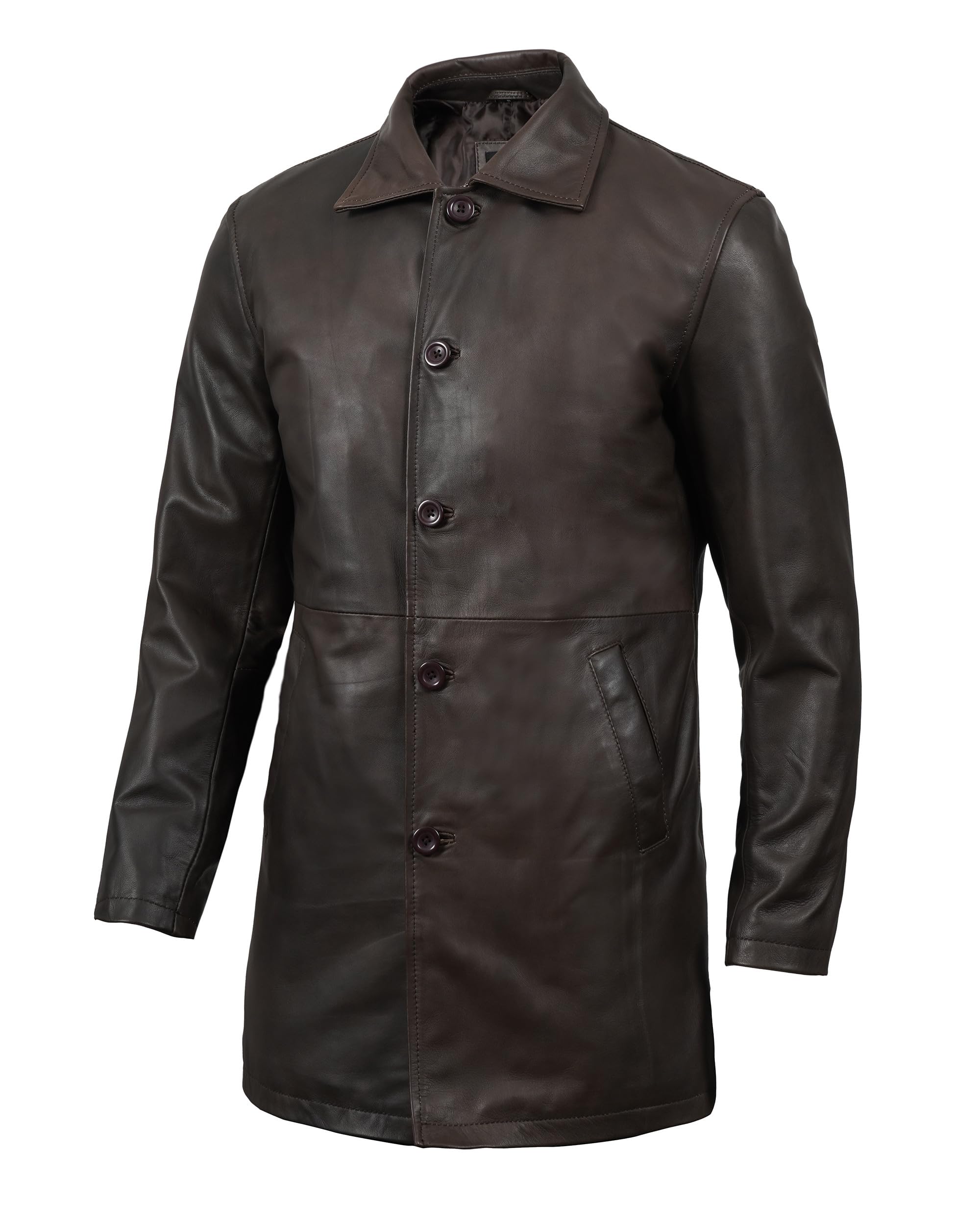 Decrum Genuine Leather Coat for Men - Classic Long Winter Carcoat Style Jacket | Warm & Stylish Outerwear for Casual, Office & Outdoor Activities