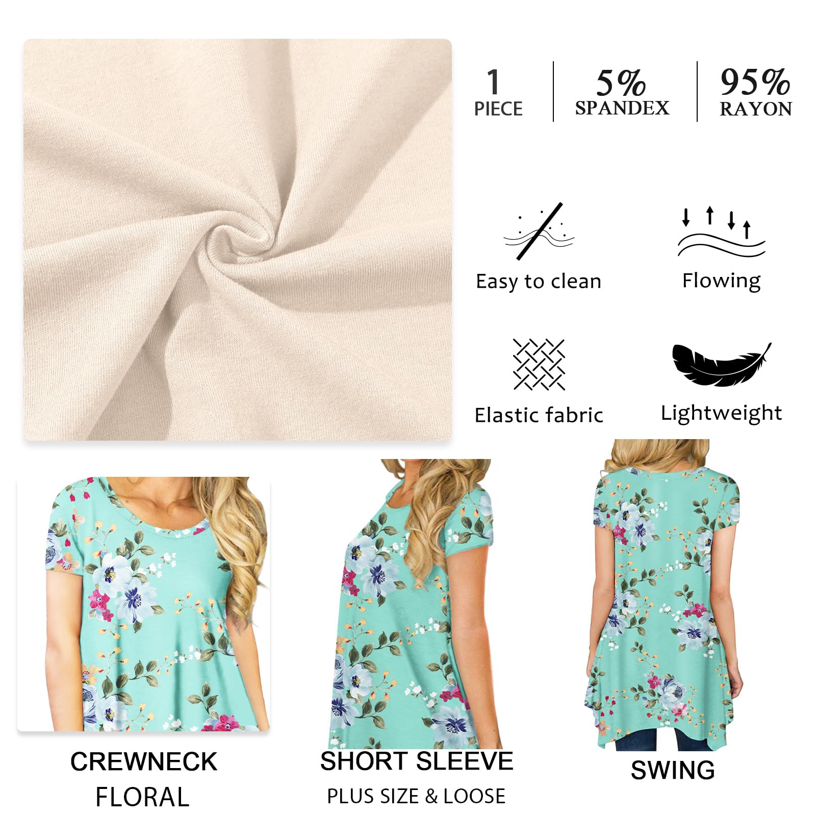 POPYOUNG Women's Summer Short Sleeve Tunic Top - Casual Swing Blouse Shirt for 2025 | Flowy Comfort Shirt for Beach, Vacation & Everyday Wear