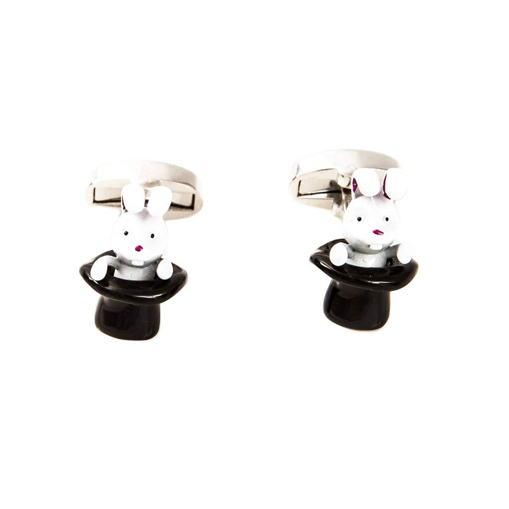 MRCUFF Magician Rabbit Out of a Hat Magic Cufflinks Set - Elegant Novelty Dress Accessories for Men with Gift Box & Polishing Cloth - Perfect for Magic Shows, Gifts, Weddings & Formal Events