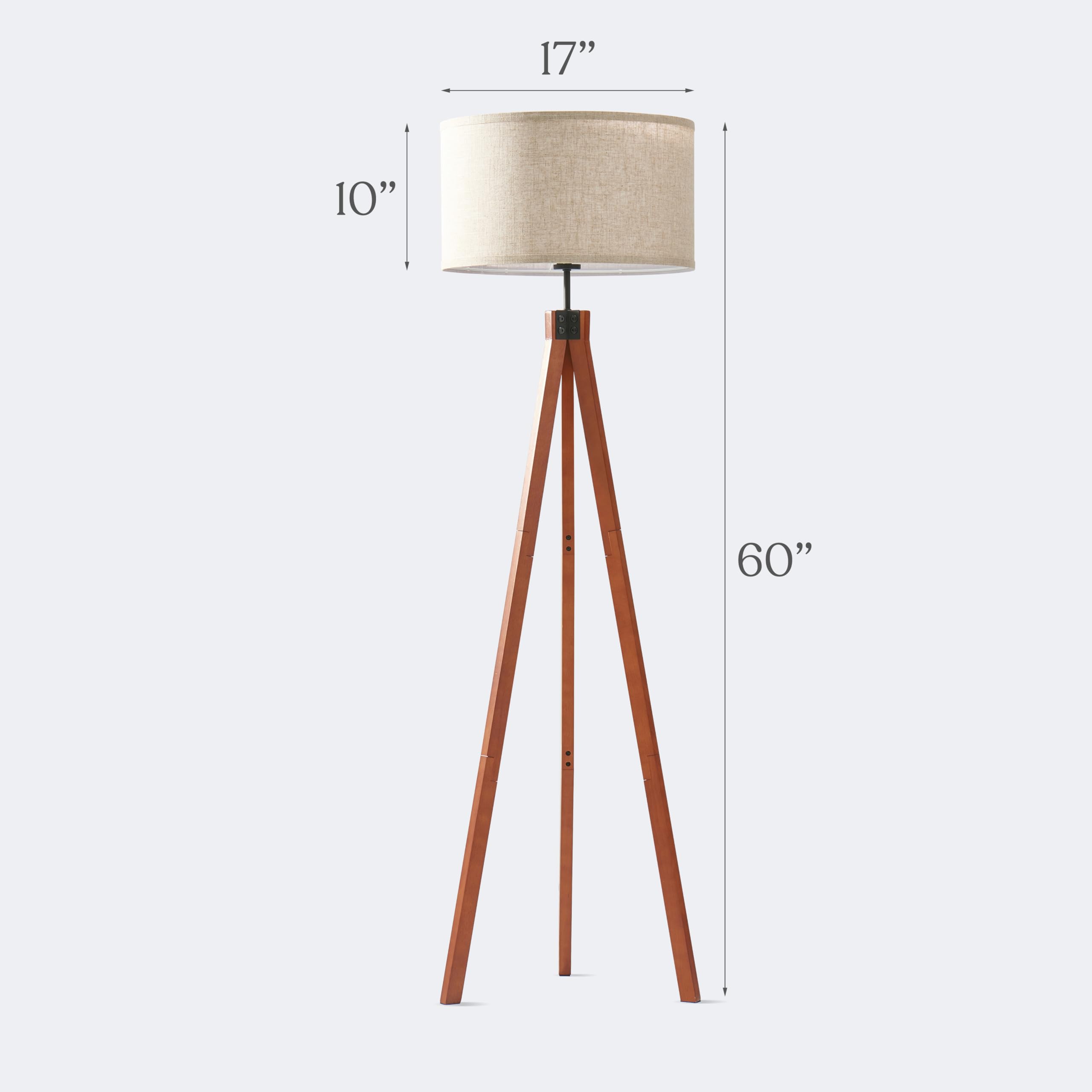 Brightech Eden Tripod Floor Lamp - Dimmable LED Standing Lamp with Solid Wood Legs for Bedroom, Office & Living Room | Modern Tree Lamp for Reading & Home Decor in Havana Brown | Perfect for Cozy Nights & Workspaces