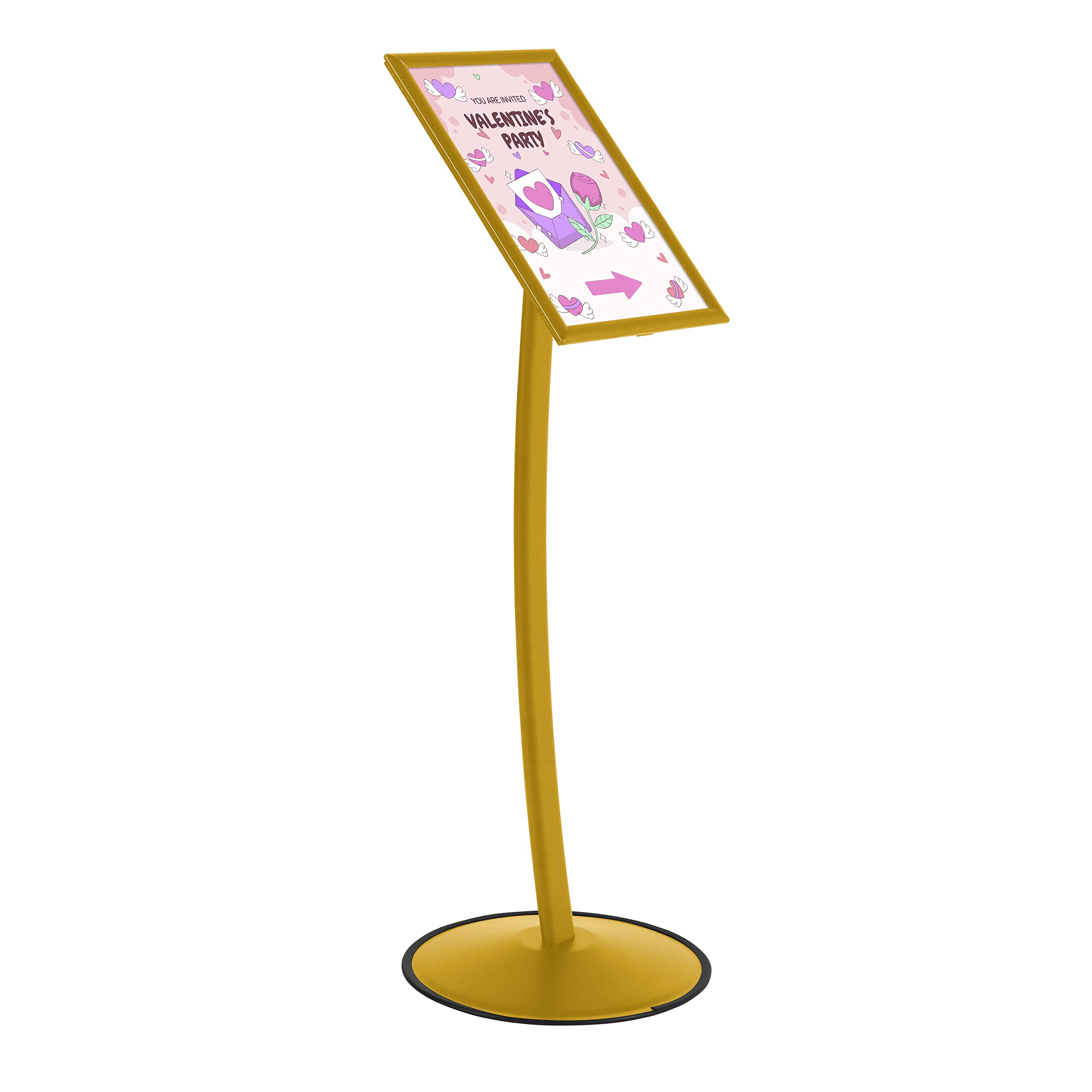 11x17 Inch Gold Curved Menu Board - Aluminum Floor Standing Sign Holder with Easy Open Front Loading for Restaurants, Cafes & Hotels | Durable Advertising Display for Indoor & Outdoor Use