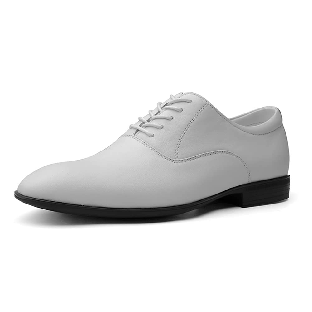 Men's Genuine Leather Dress Oxford Shoes - Slip Resistant Business Lace Up Shoes with Round Toe & Low Block Heel (White, Size 8) - Perfect for Office, Weddings & Formal Events